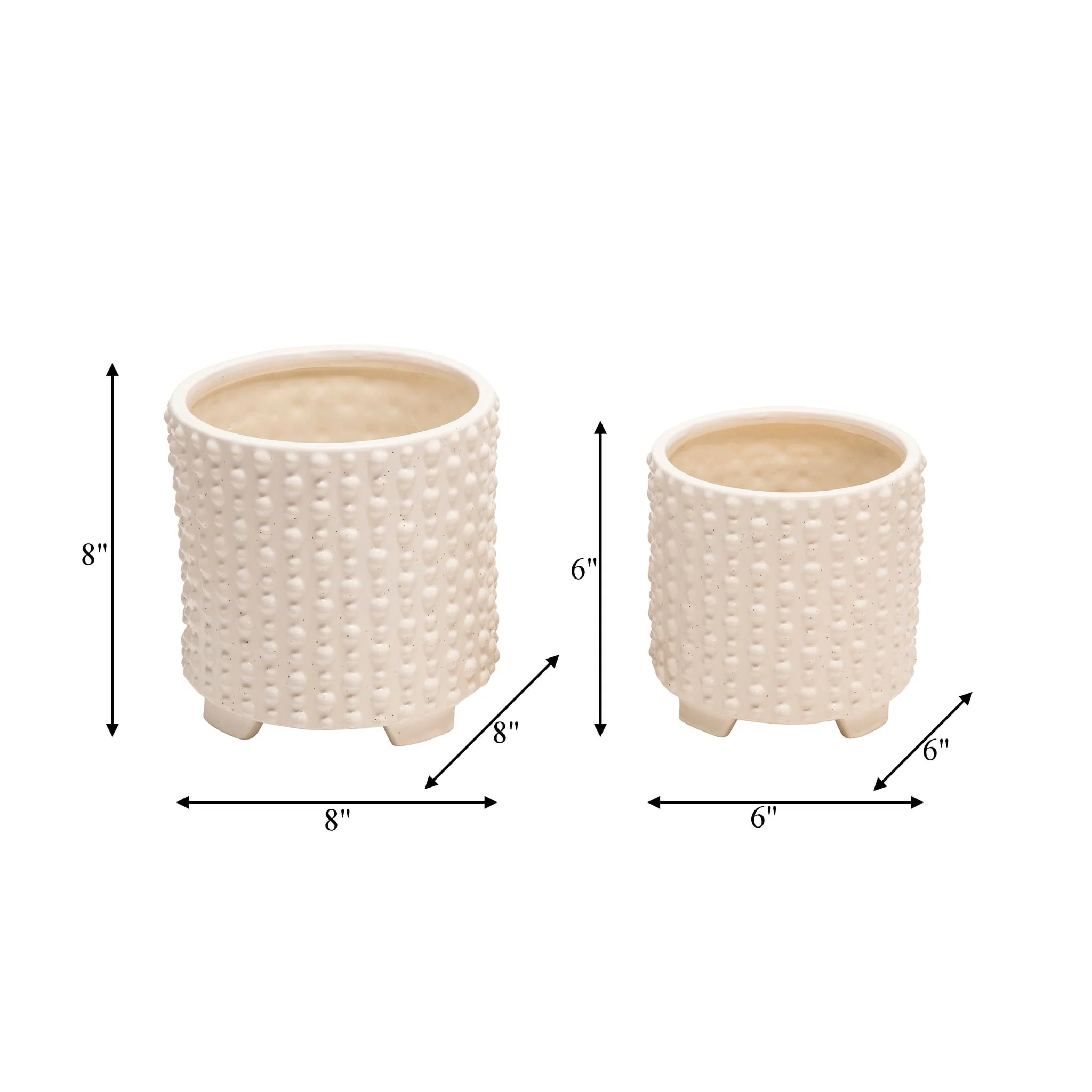S/2 Ceramic 6/8" Footed Planters W/ Dots, White - Image 4