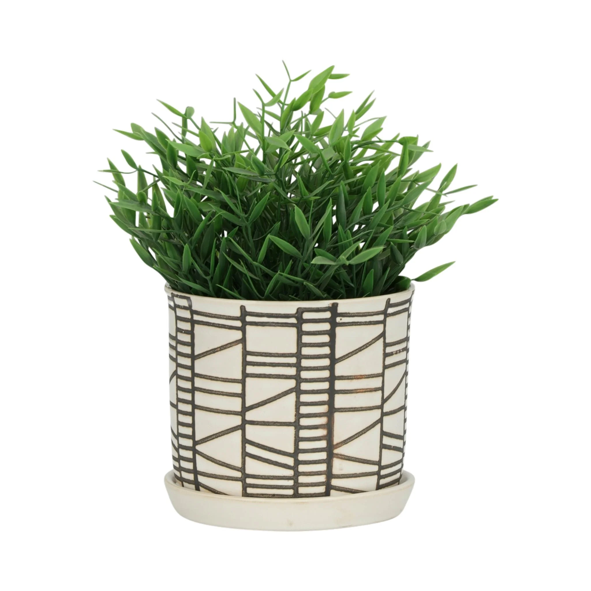 S/2 Ceramic 6/8" Planter W/ Saucer, Beige - Image 2