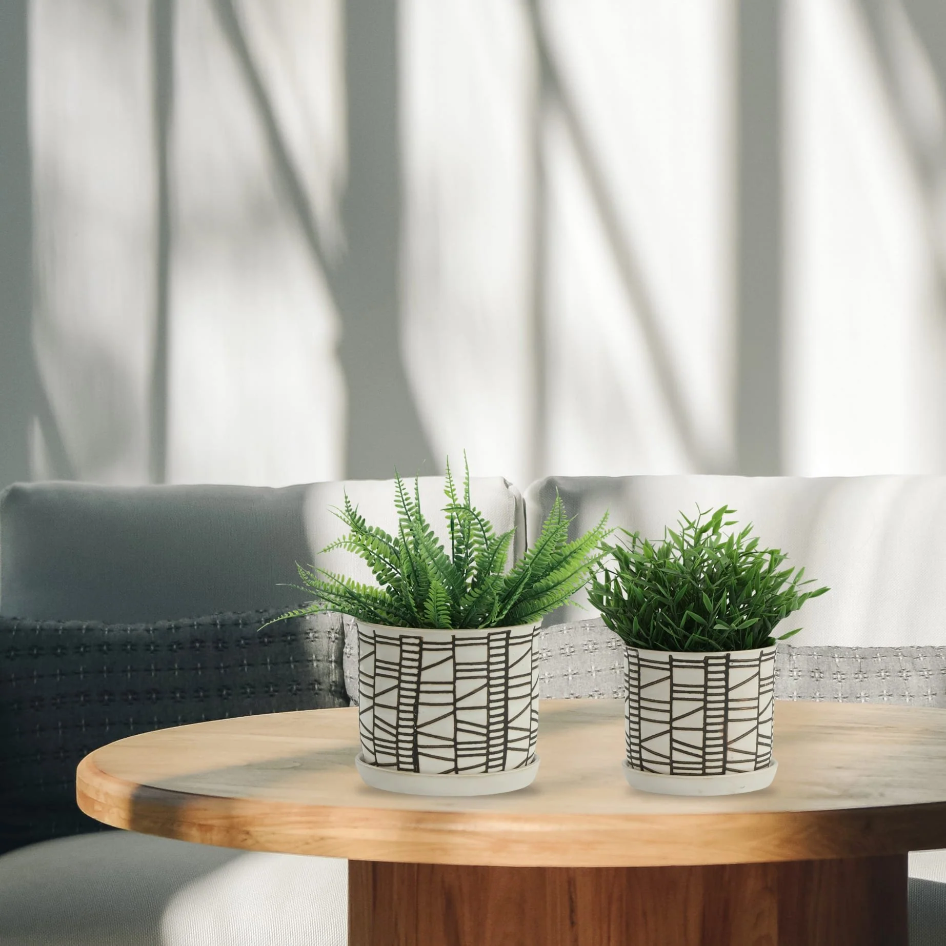 S/2 Ceramic 6/8" Planter W/ Saucer, Beige - Image 4