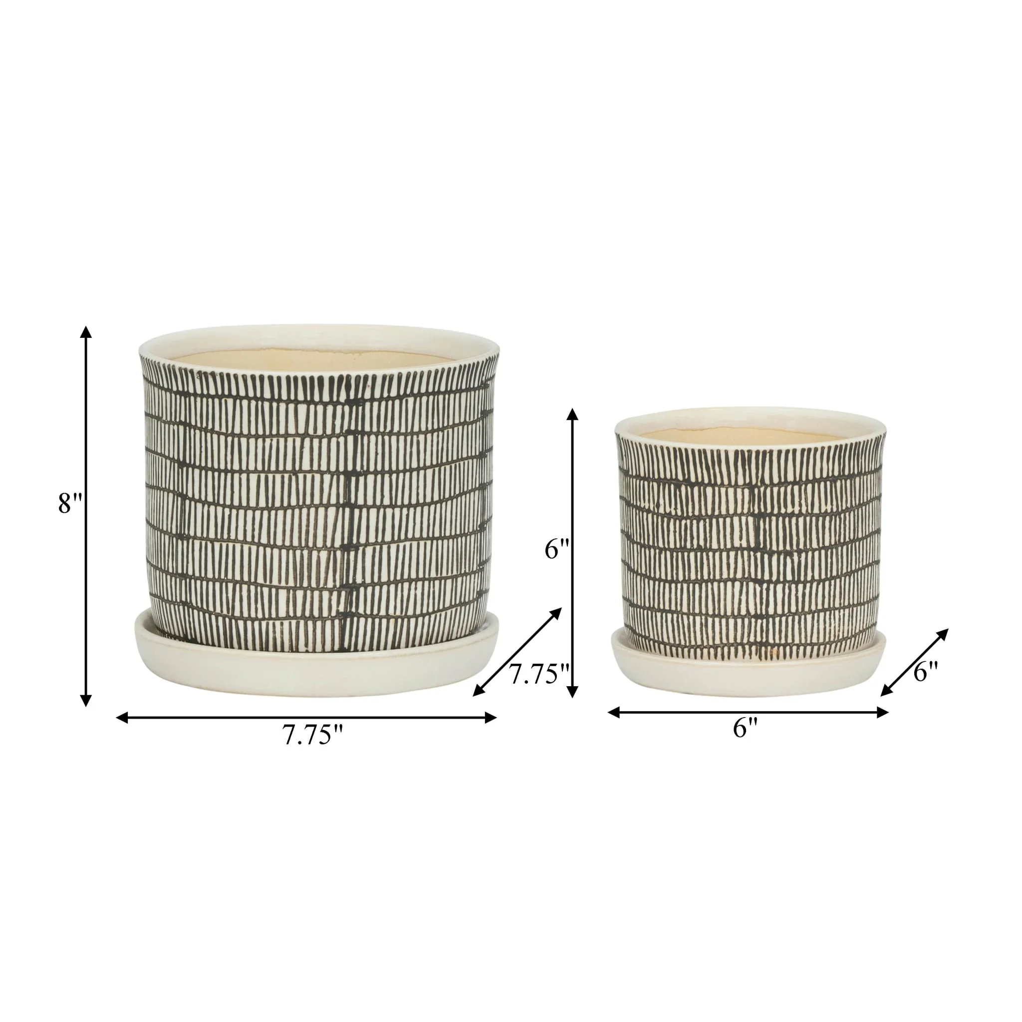 S/2 Ceramic 6/8" Planter W/ Saucer, Beige - Image 5
