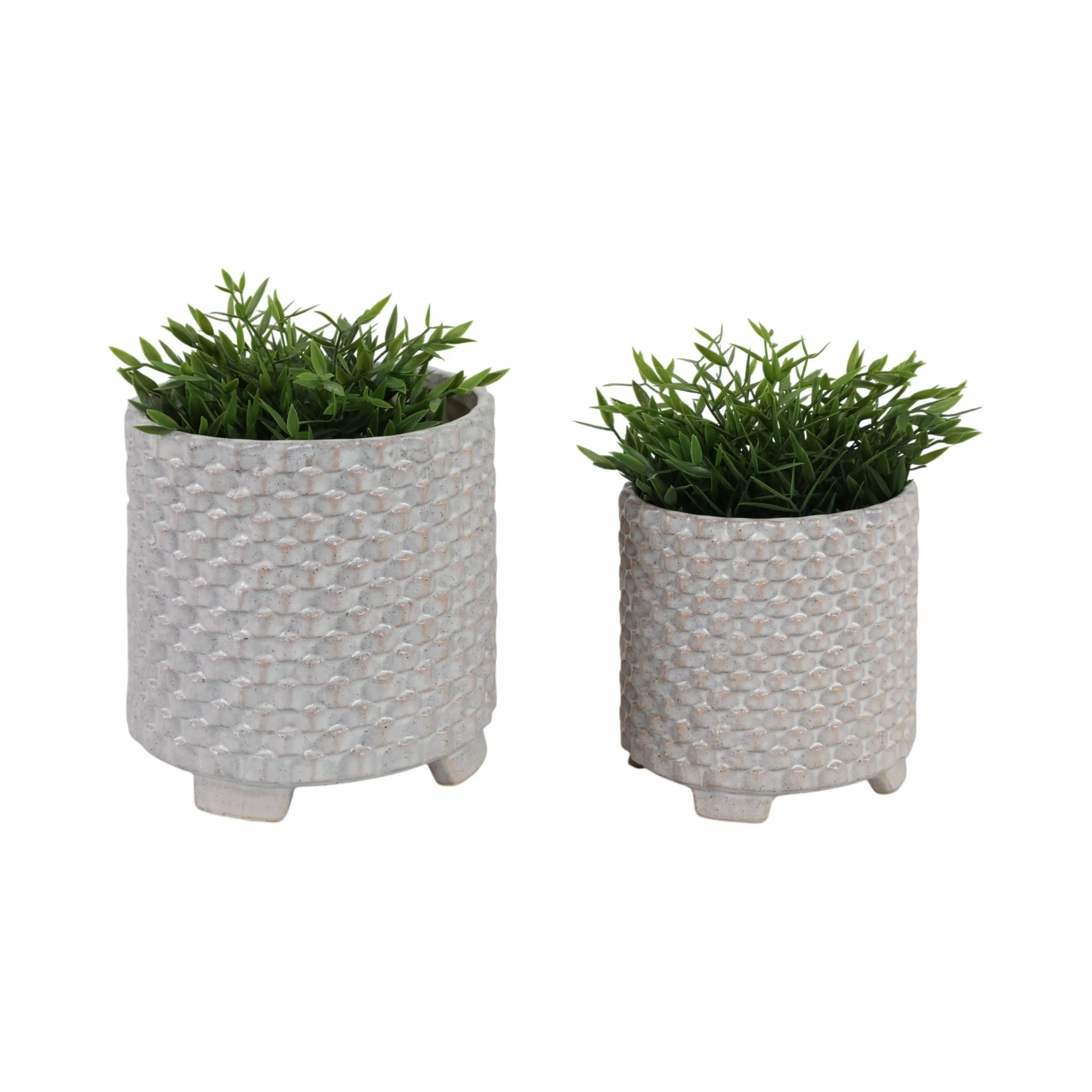 S/2 Ceramic 6/8" Textured Footed Planter, White - Image 2