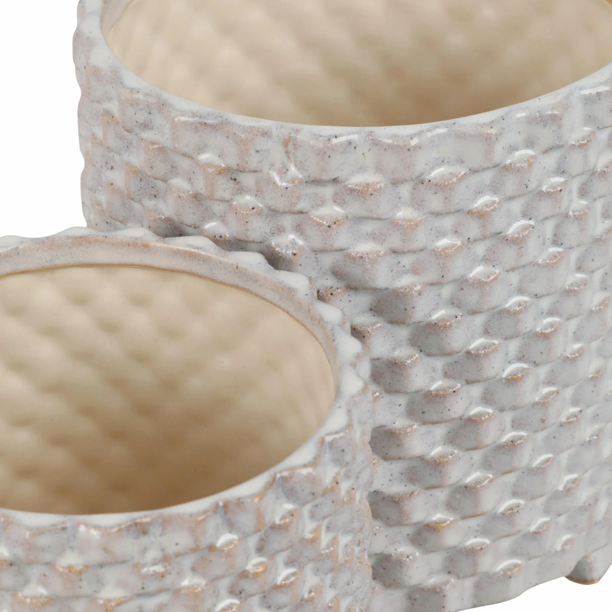 S/2 Ceramic 6/8" Textured Footed Planter, White - Image 5