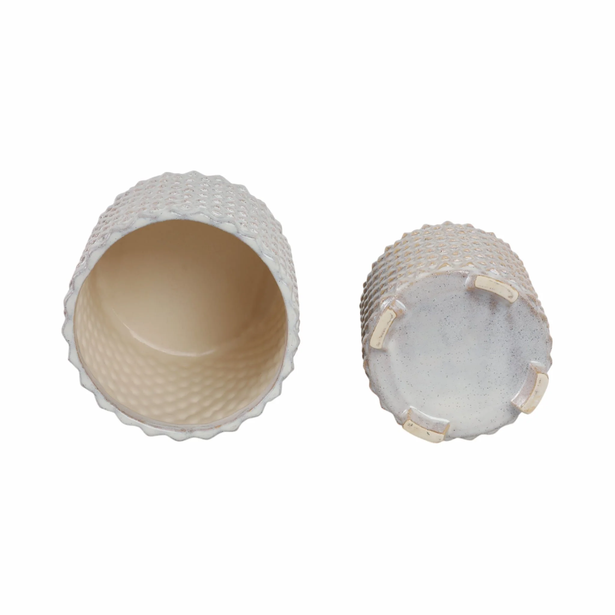 S/2 Ceramic 6/8" Textured Footed Planter, White - Image 8