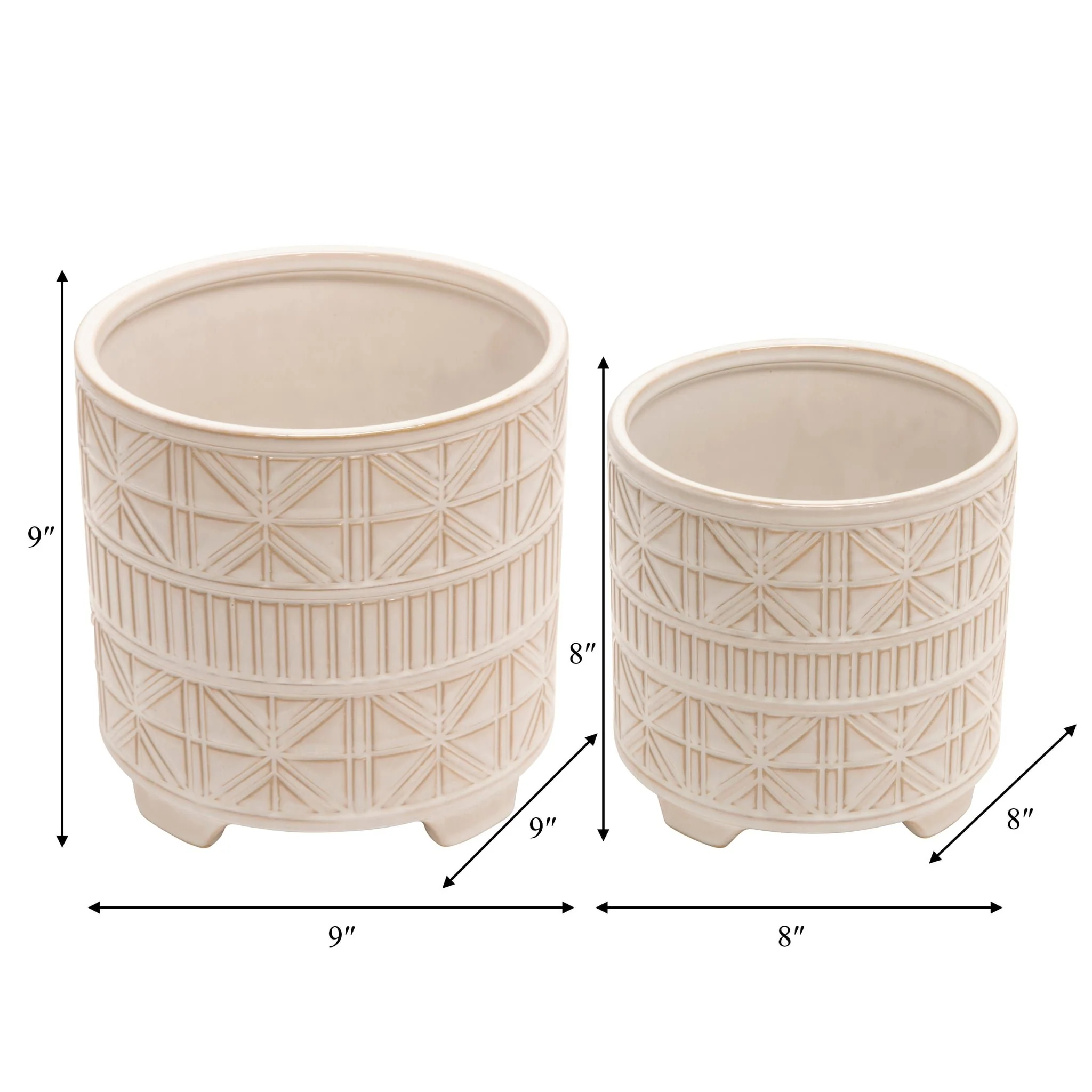 S/2 Ceramic 8/9" Abstract Footed Planter, White - Image 2