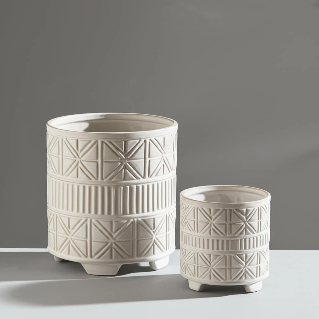 S/2 Ceramic 8/9" Abstract Footed Planter, White - Image 4