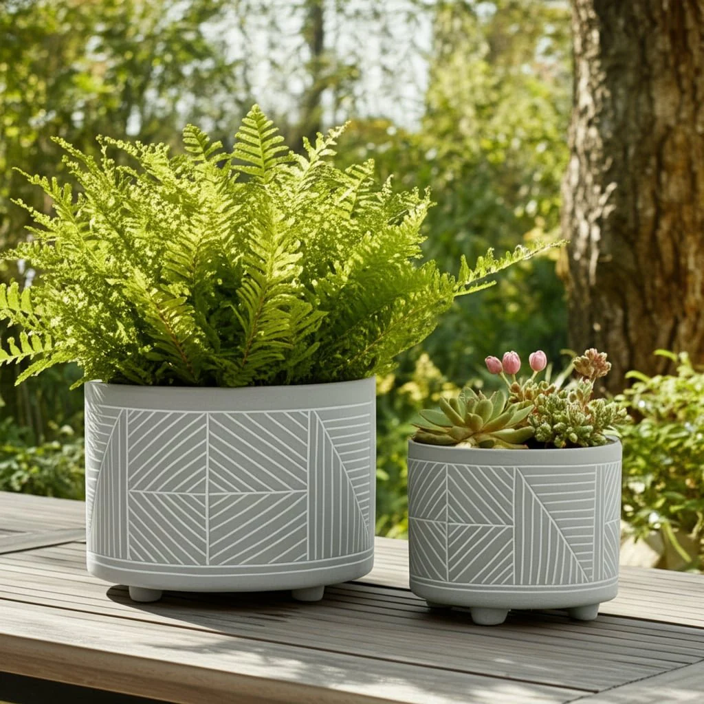 S/2 Ceramic Diamond Footed Planter 10/12", Gray - Image 10