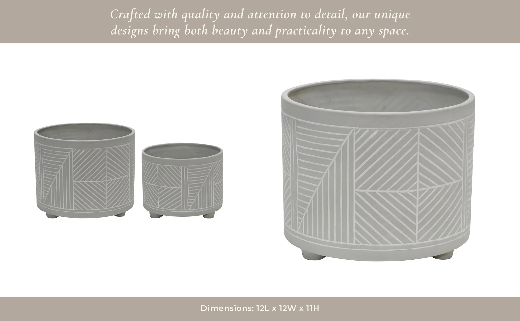 S/2 Ceramic Diamond Footed Planter 10/12", Gray - Image 11