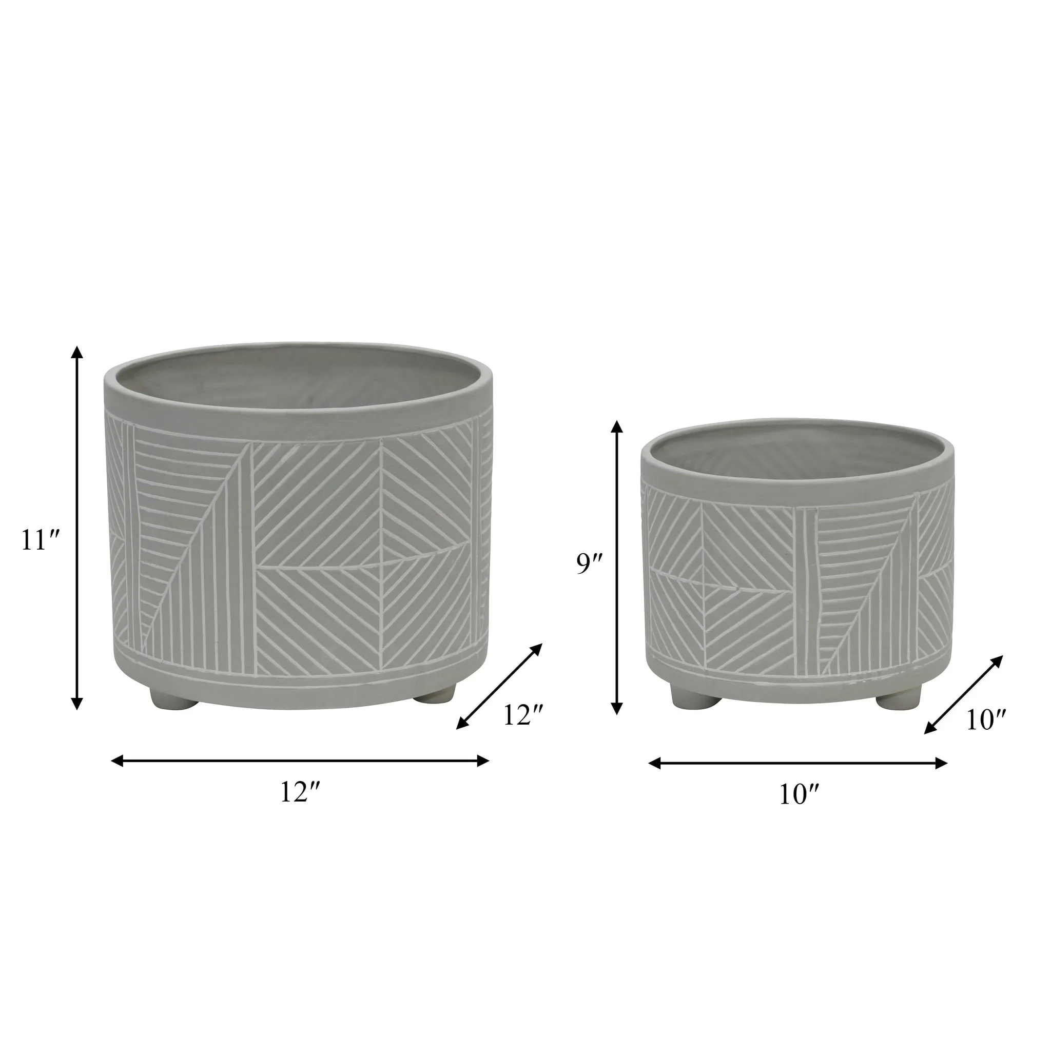 S/2 Ceramic Diamond Footed Planter 10/12", Gray - Image 6