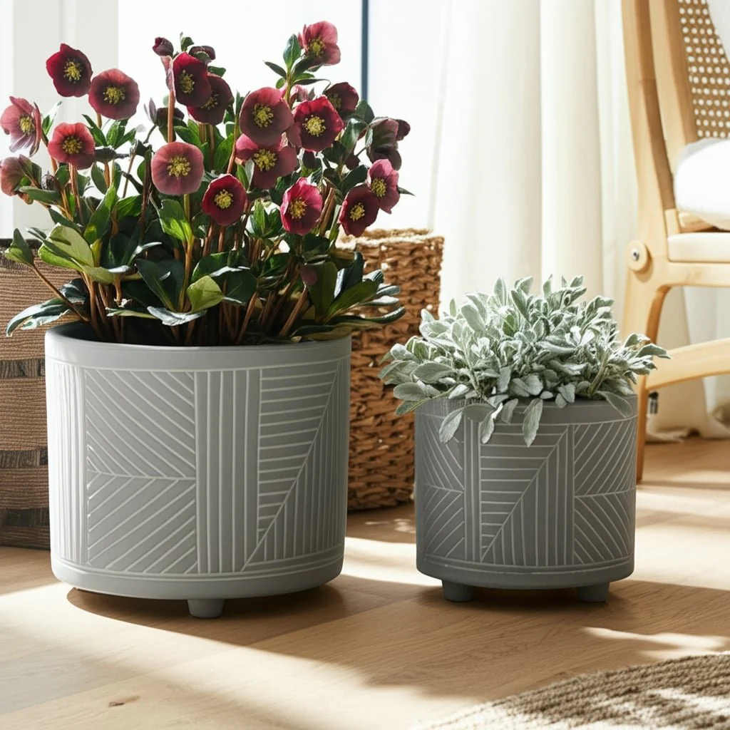 S/2 Ceramic Diamond Footed Planter 10/12", Gray - Image 9