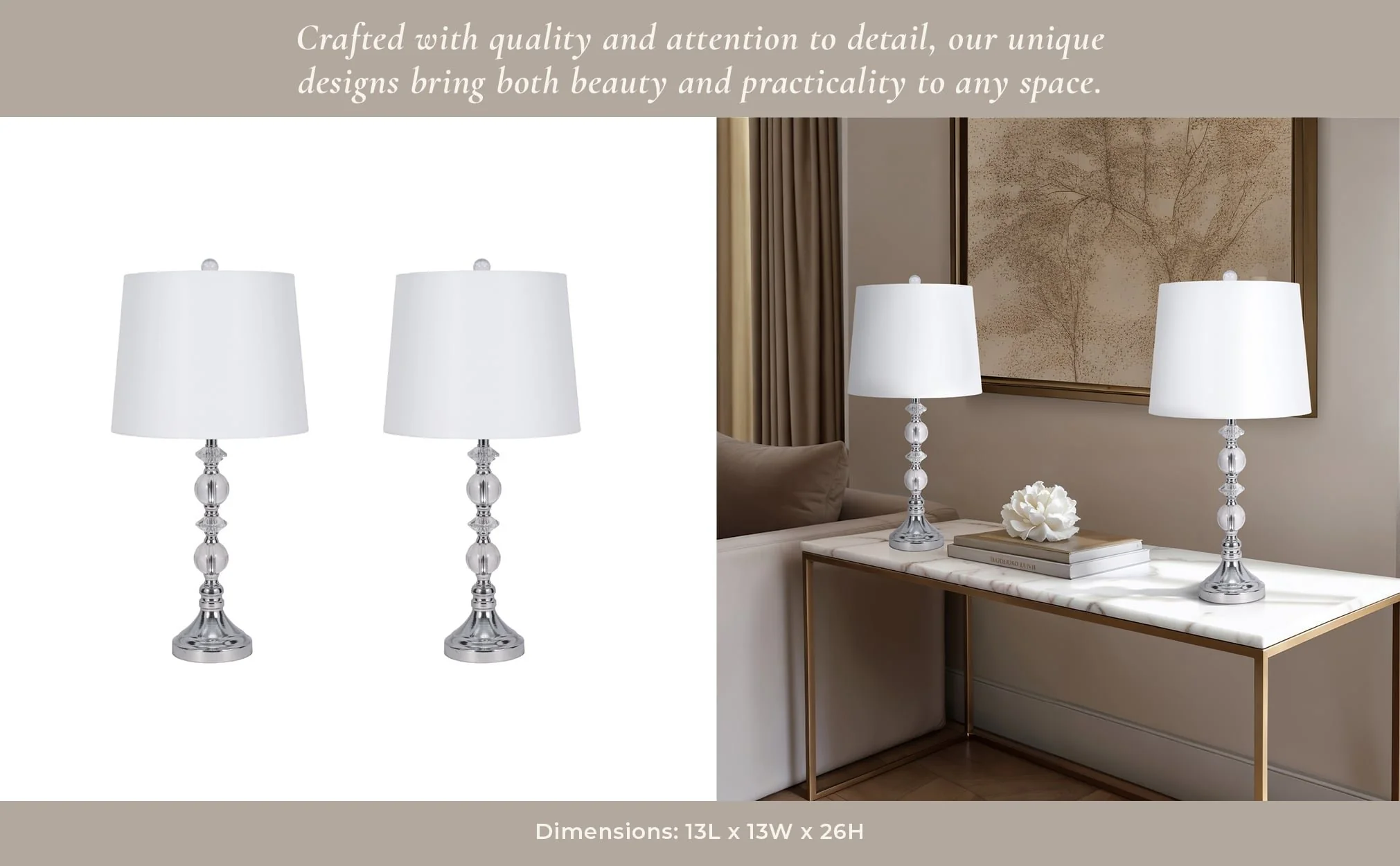 S/2 Crystal 26" Table Lamp, Silver - Image 11