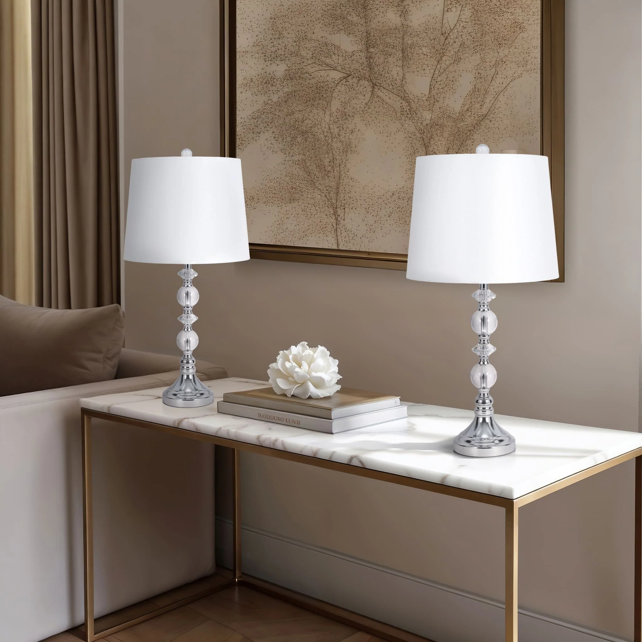 S/2 Crystal 26" Table Lamp, Silver - Image 9
