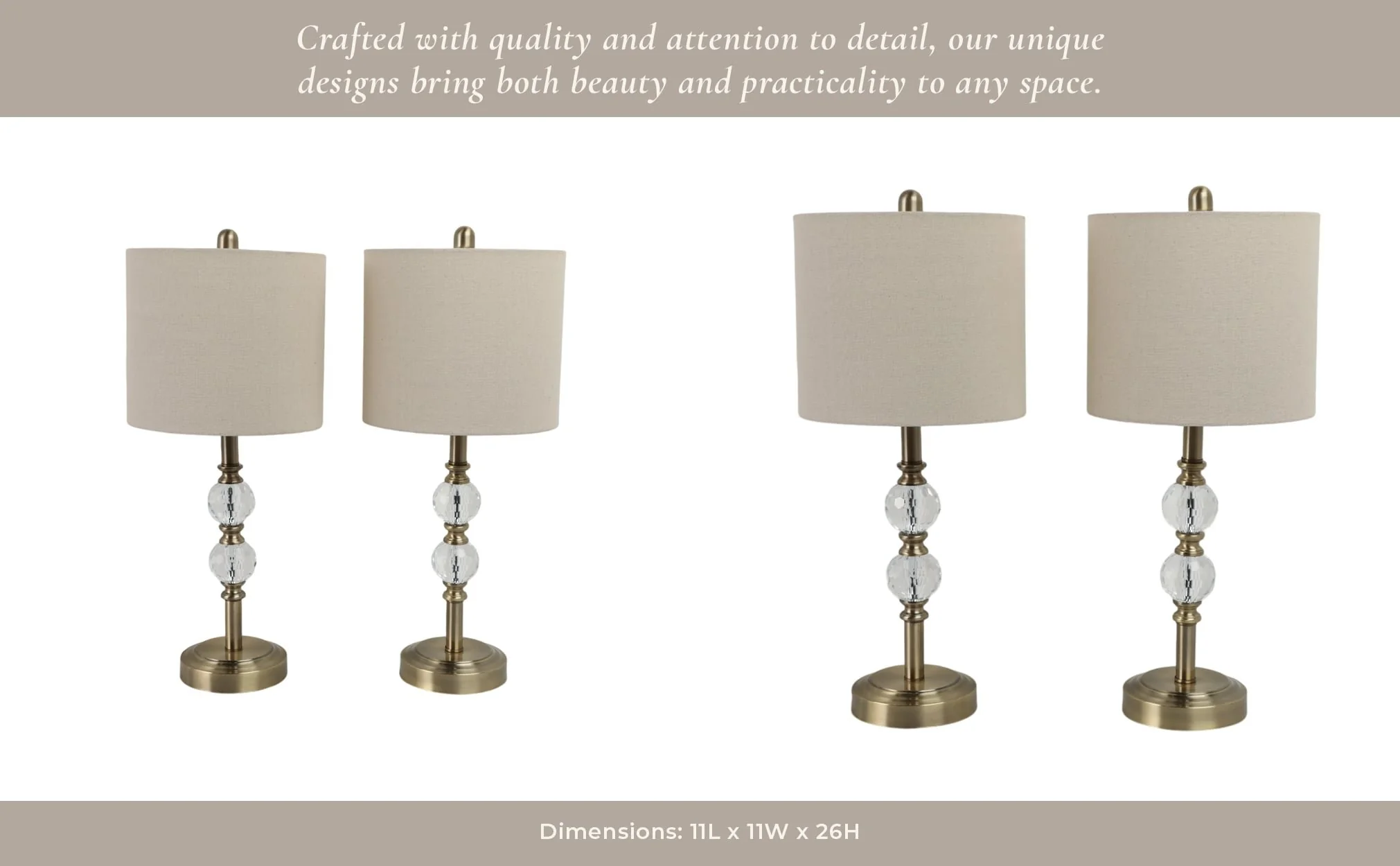 S/2, Crystal 26" Table Lamps, Gold - Image 9