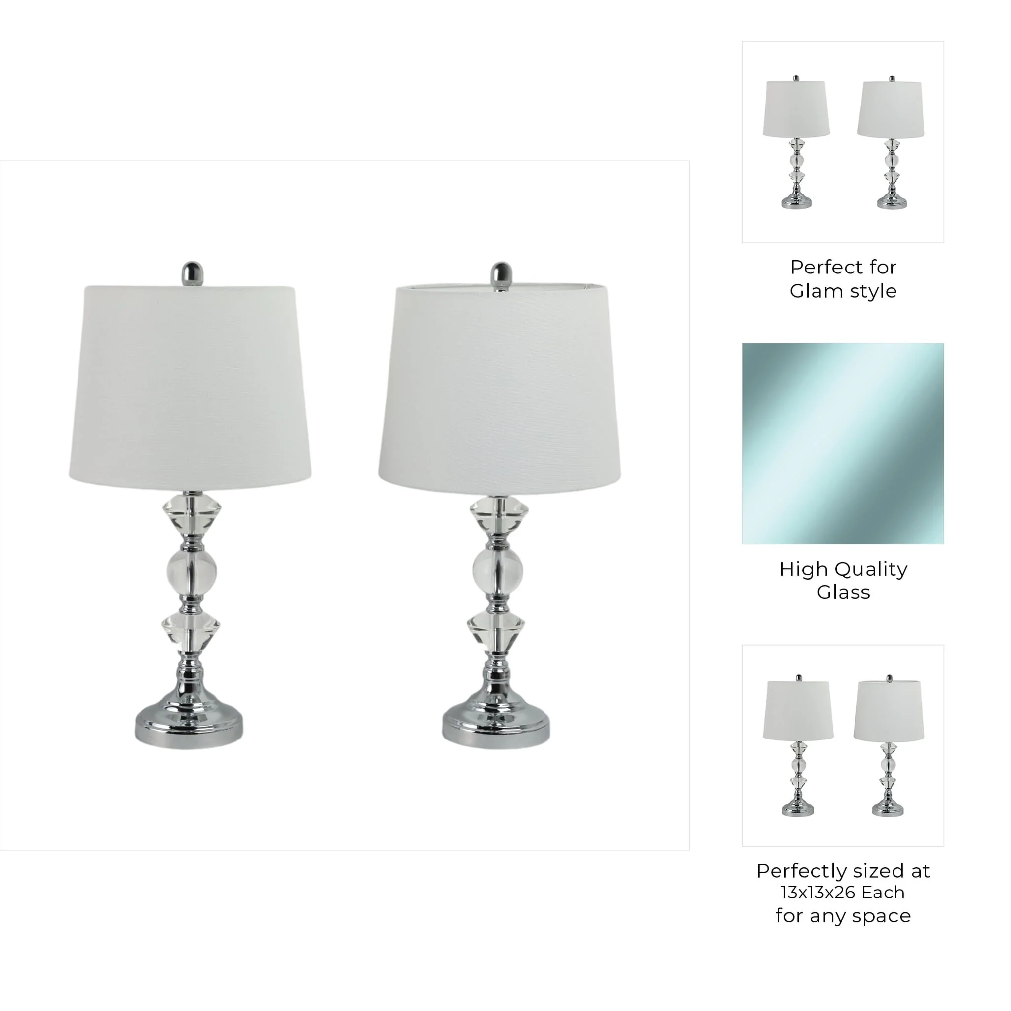 S/2, Crystal 26" Table Lamps, Silver - Image 8
