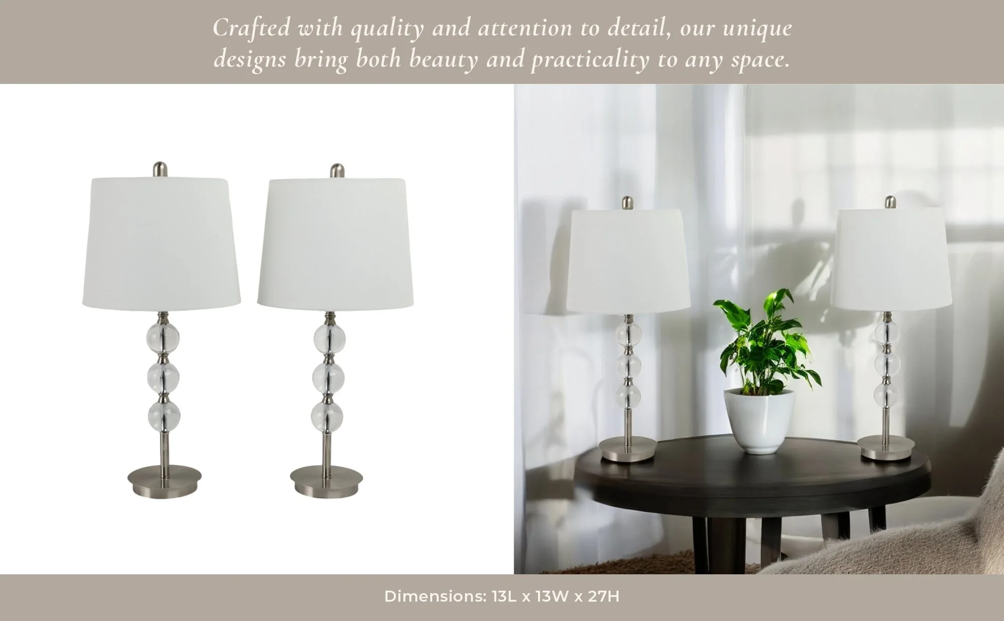 S/2, Crystal 27" Table Lamps, Silver - Image 10