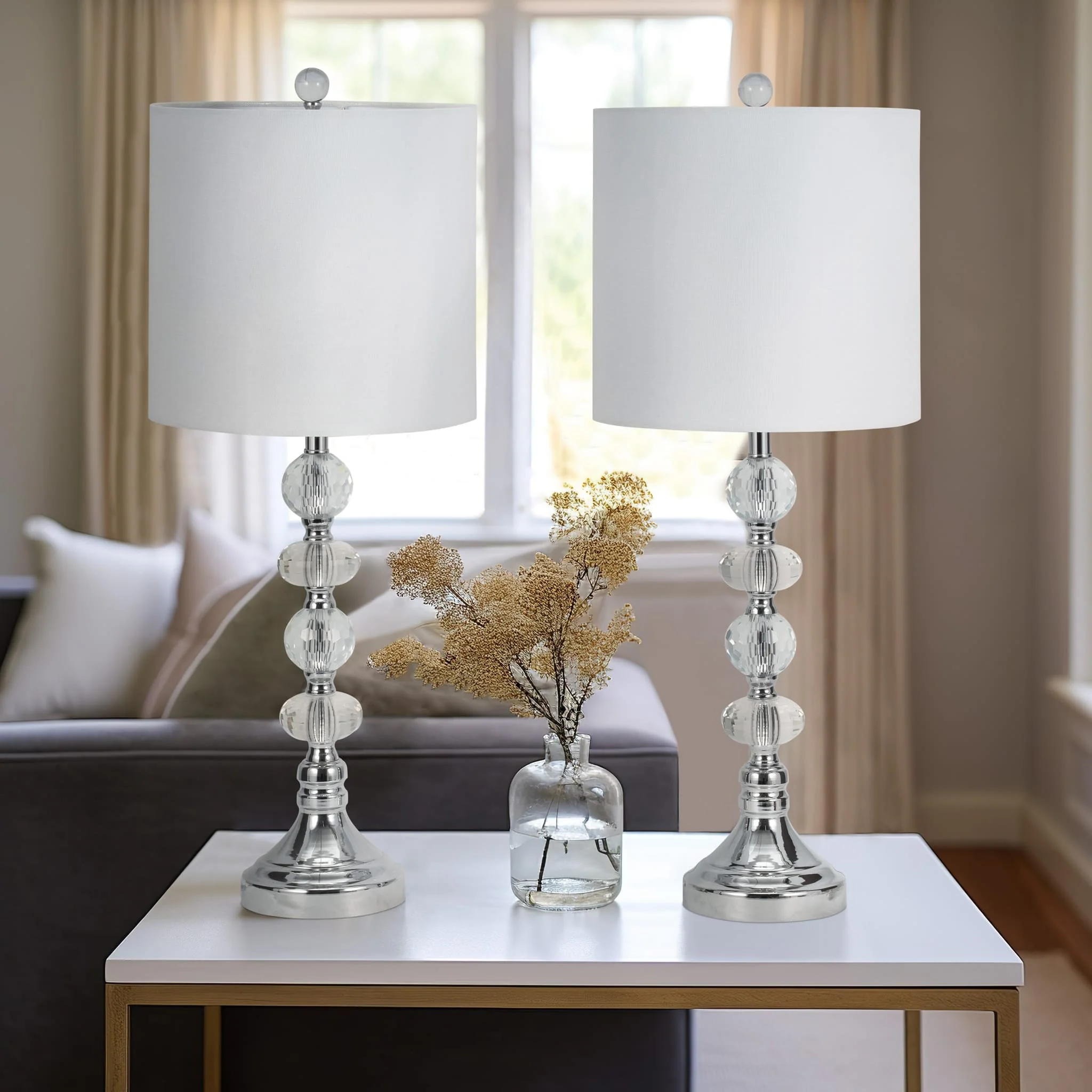 S/2 Crystal 28" Table Lamp, Silver - Image 10