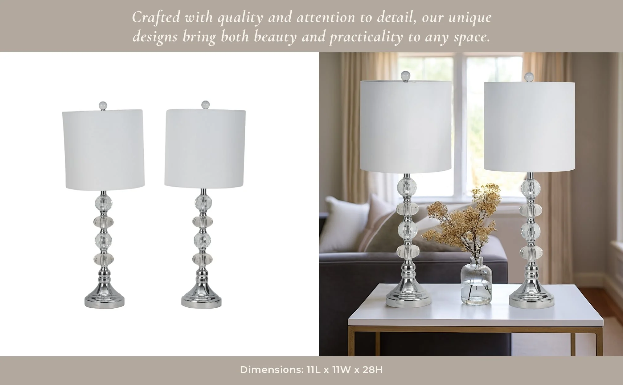 S/2 Crystal 28" Table Lamp, Silver - Image 11