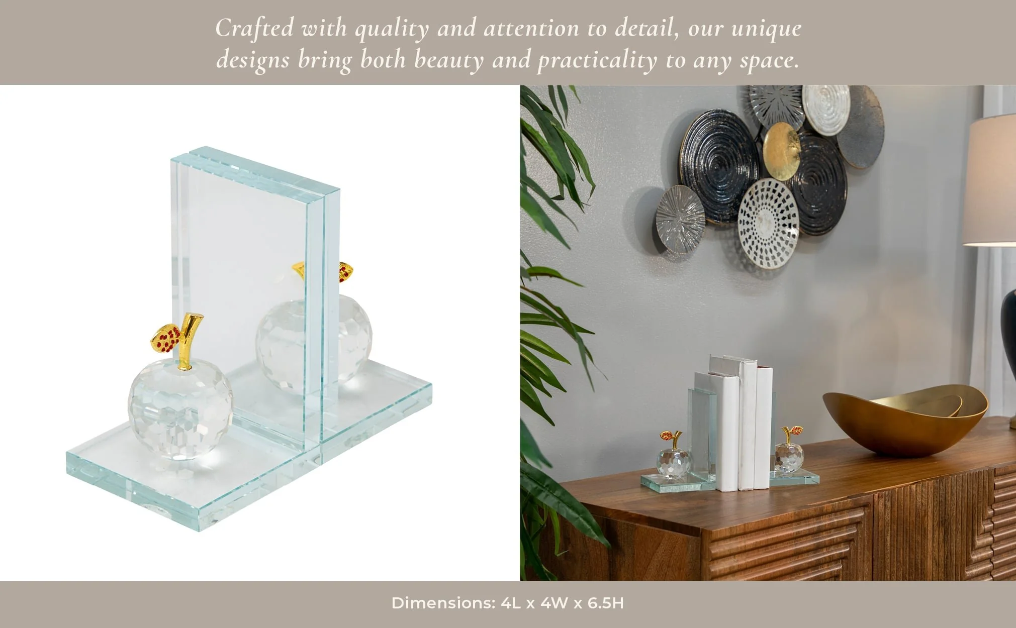 S/2 Crystal Apple Bookends, Clear - Image 13