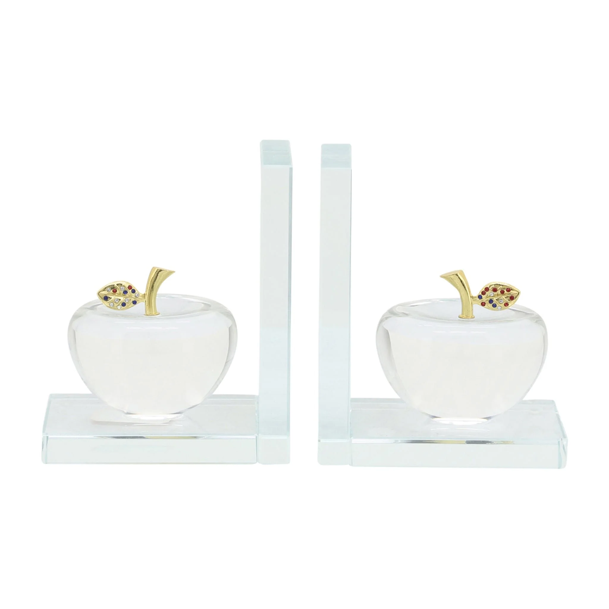S/2 Crystal Apple Bookends, Clear - Image 2