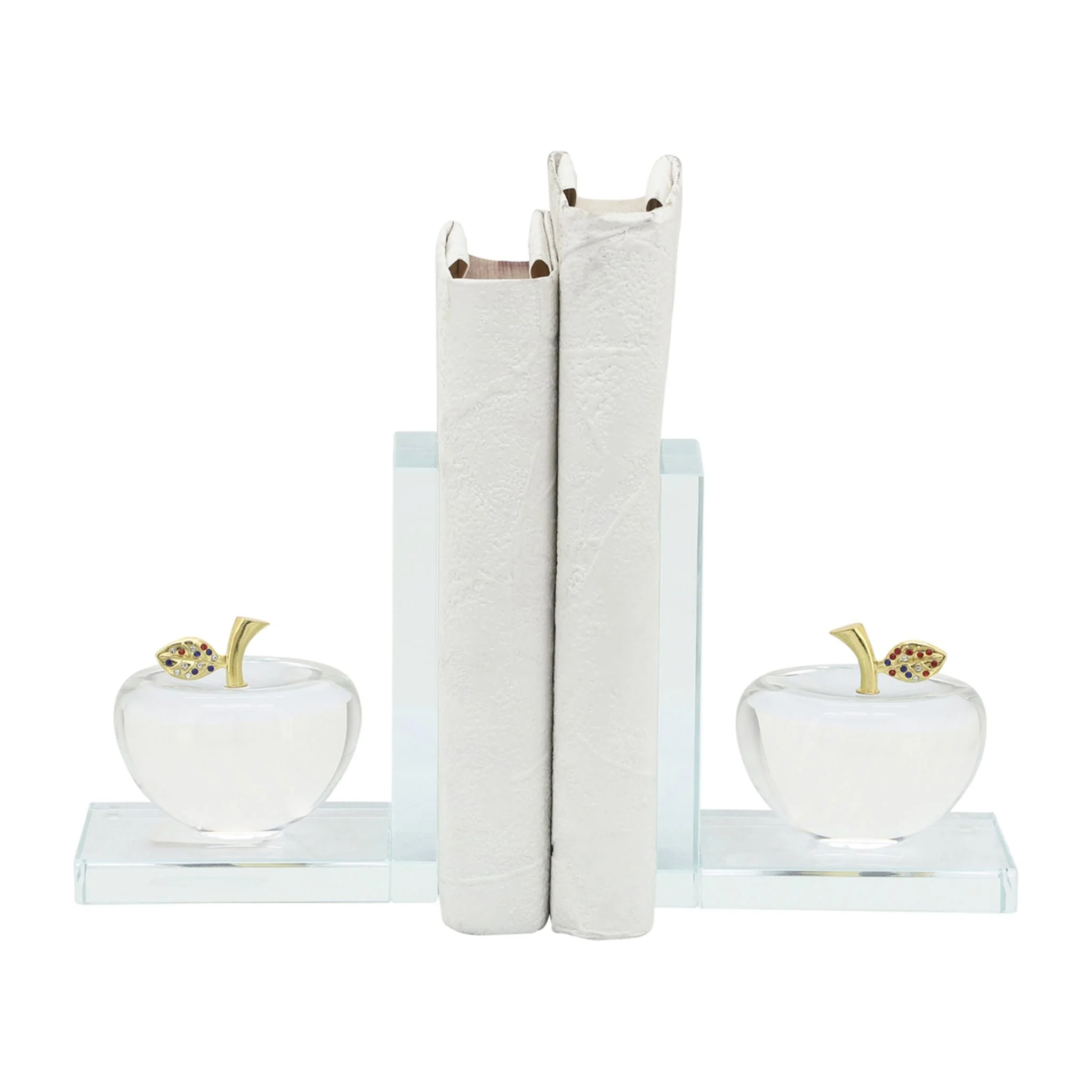 S/2 Crystal Apple Bookends, Clear - Image 3