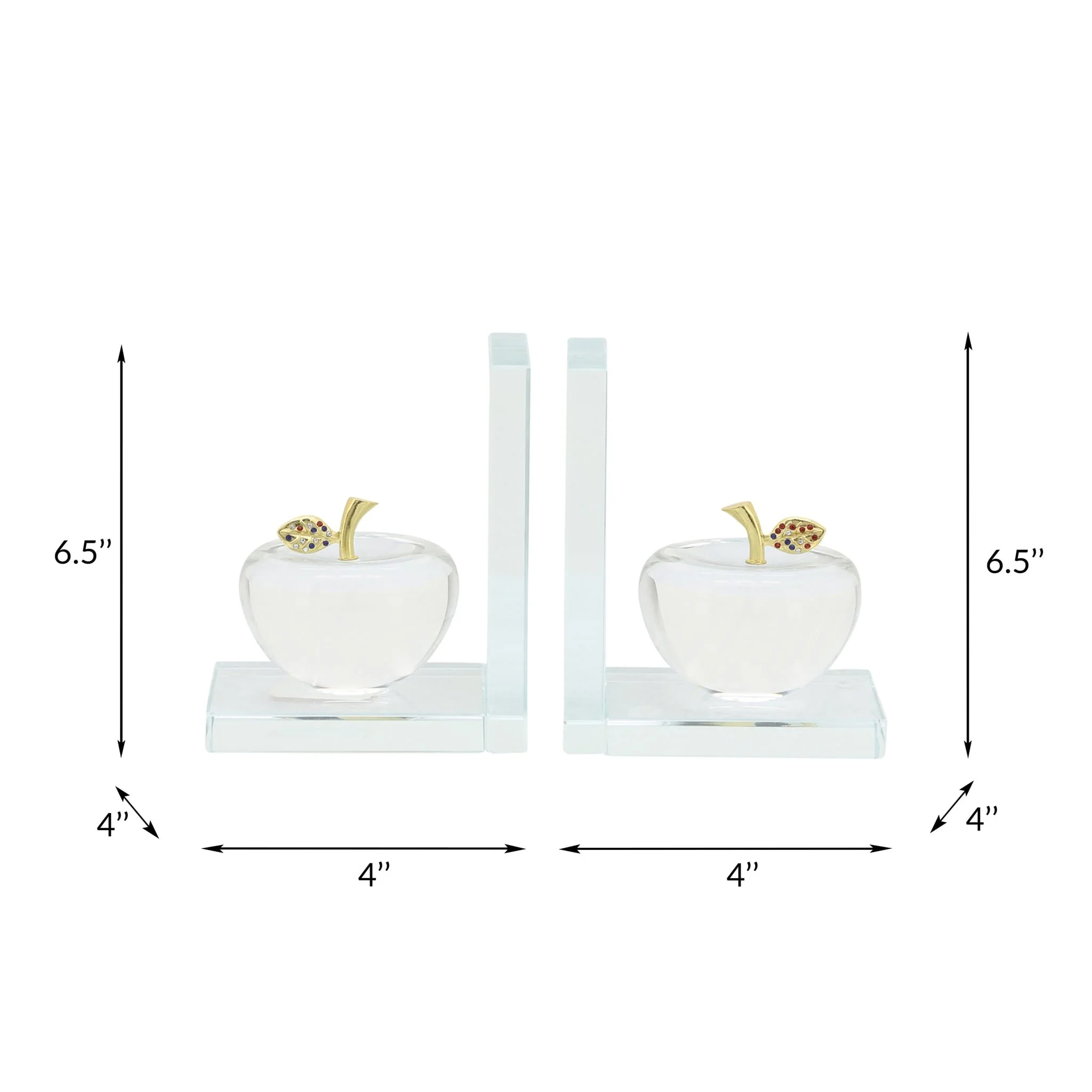 S/2 Crystal Apple Bookends, Clear - Image 7