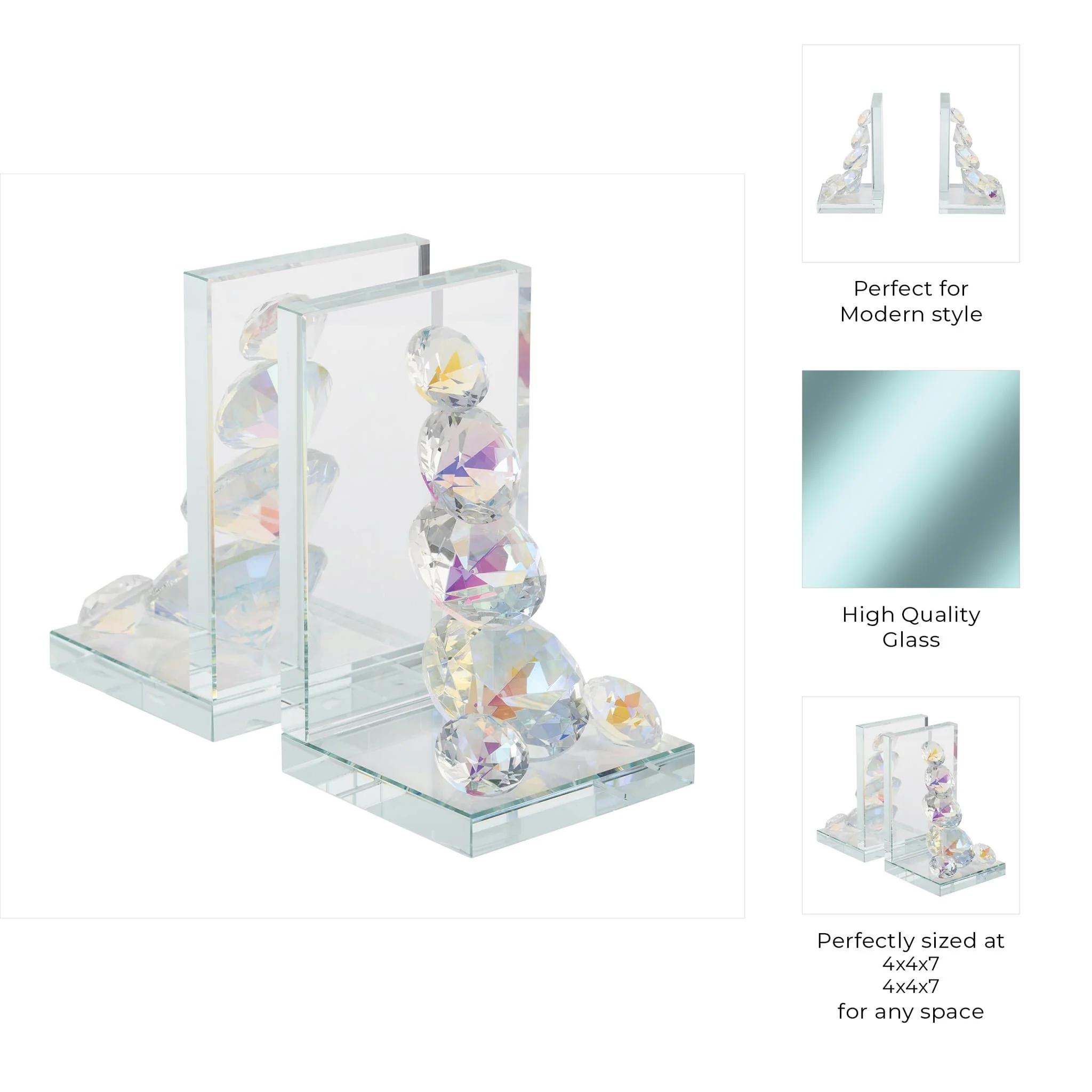 S/2 Crystal Diamond Bookends, Rainbow - Image 8