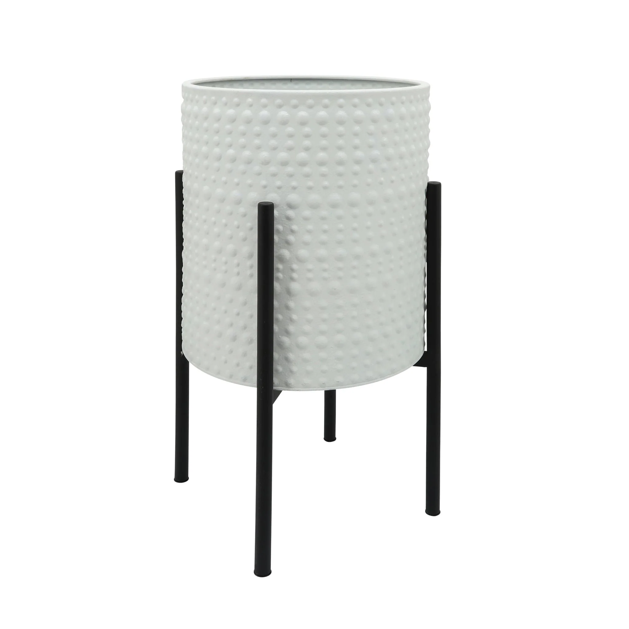 S/2 Dotted Planters In Metal Stand, White - Image 4