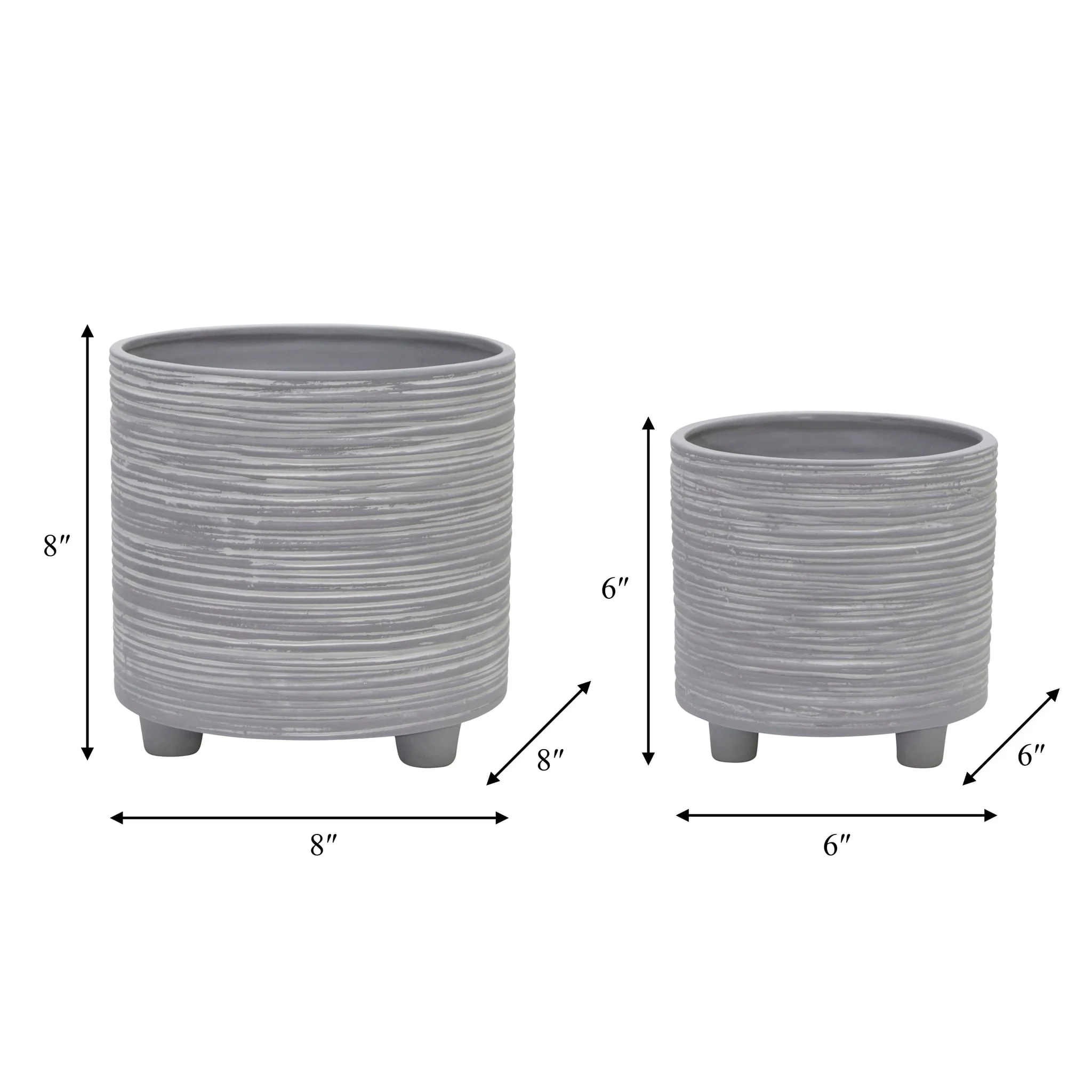 S/2  Footed Planter W/ Lines 6/8", Gray - Image 2
