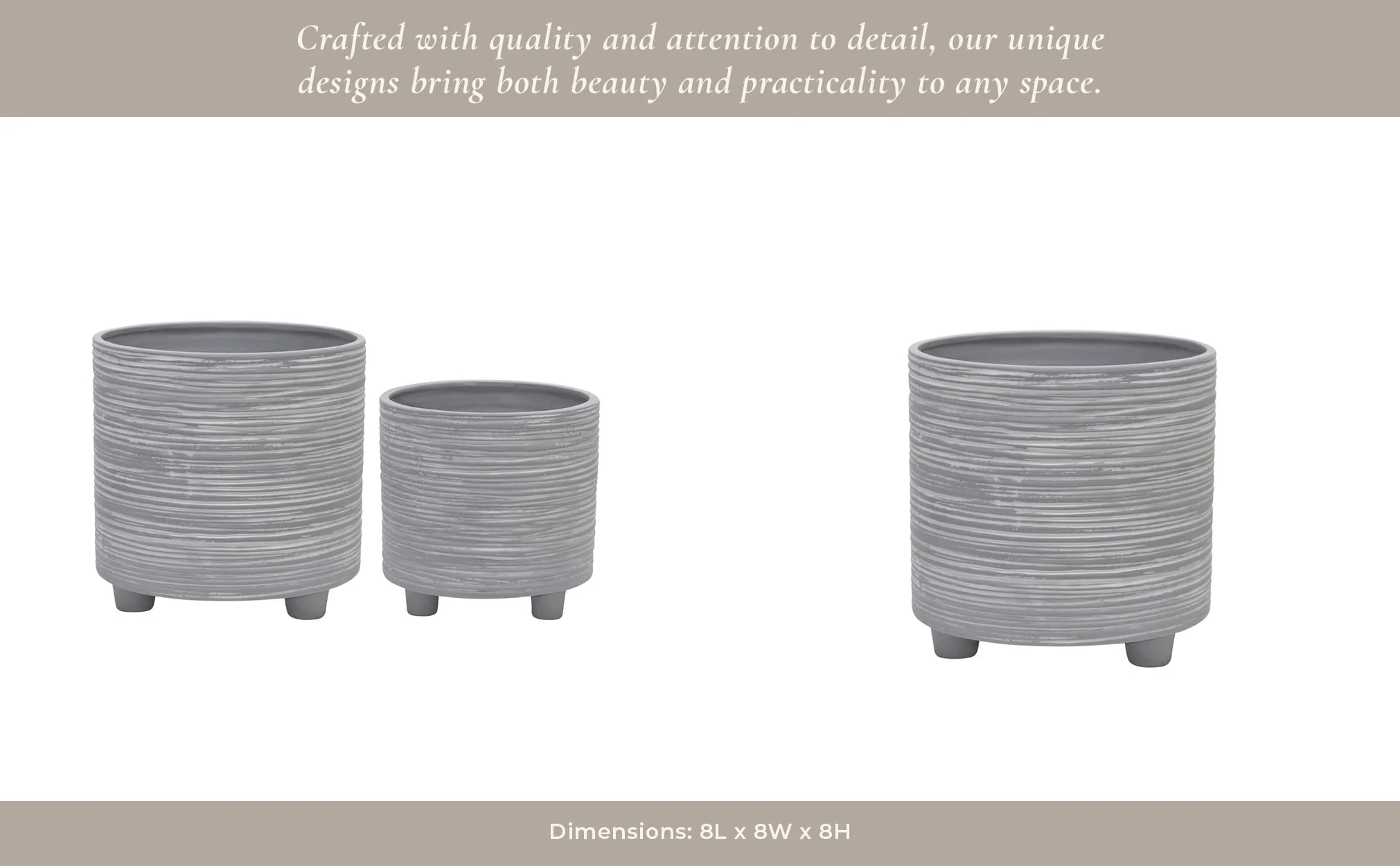 S/2  Footed Planter W/ Lines 6/8", Gray - Image 4