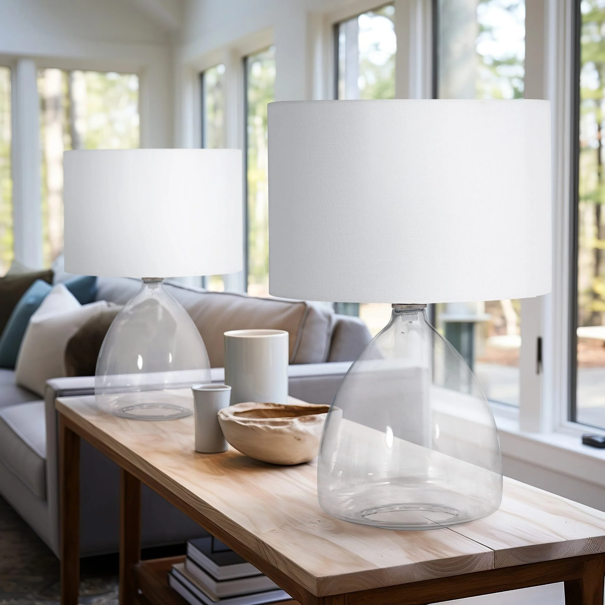 S/2 Glass 18" Table Lamp, Clear - Image 9