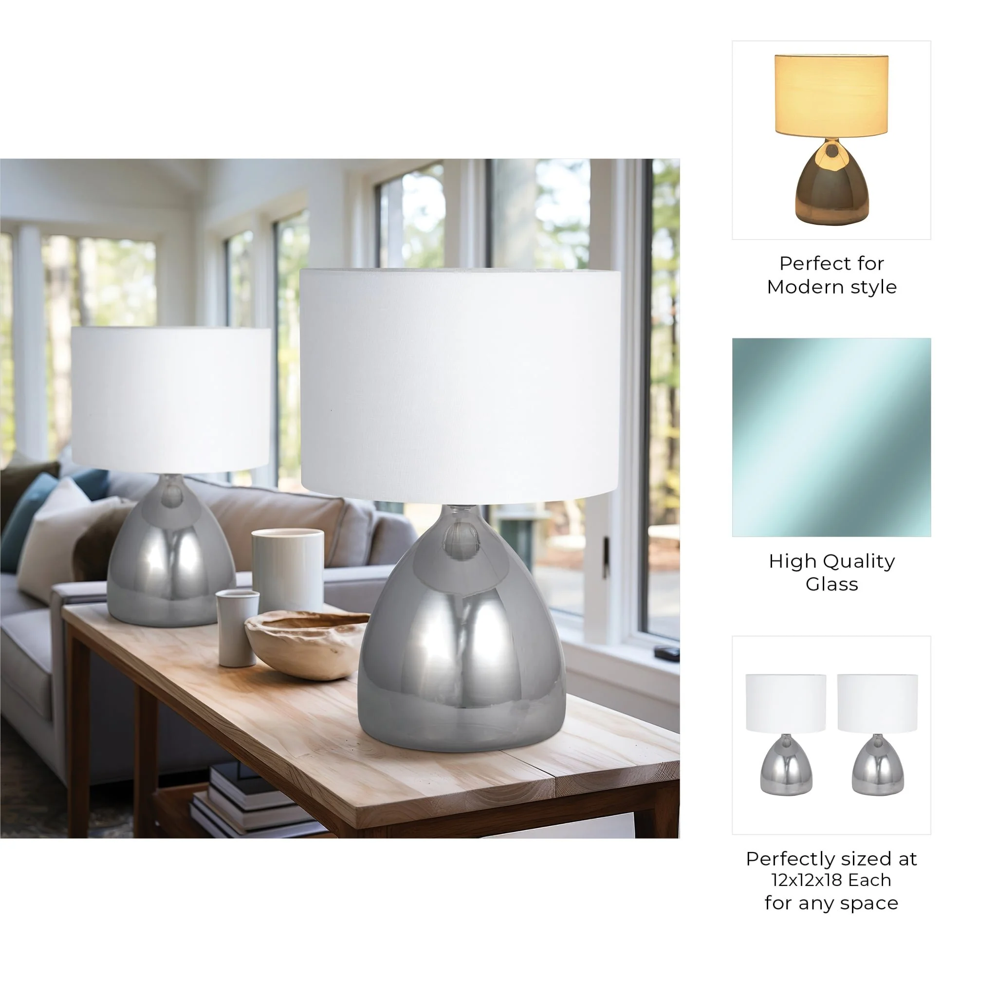 S/2 Glass 18" Table Lamp, Smoke - Image 8