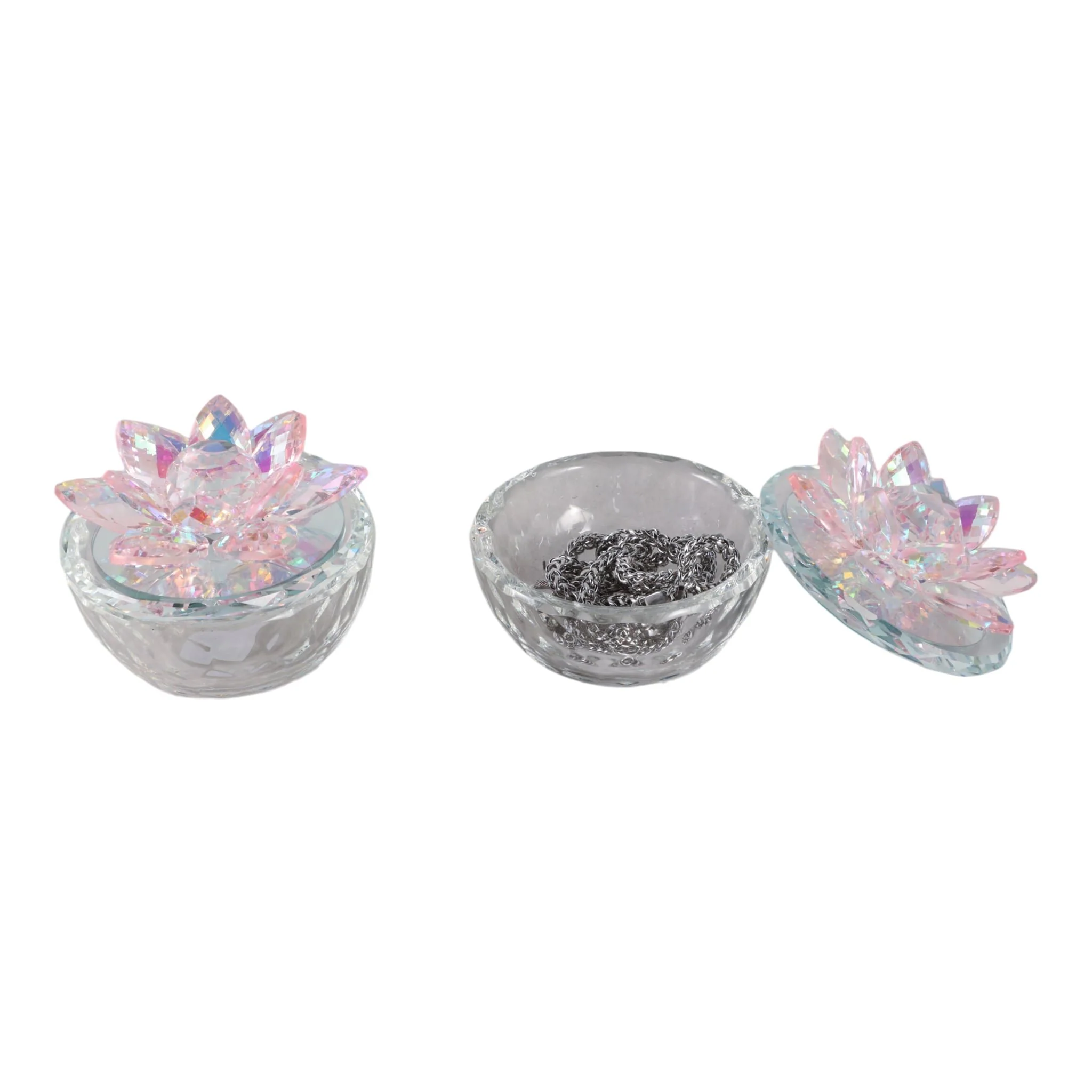 S/2 Glass Trinket Box Clear W/blush Lotus Top - Image 2