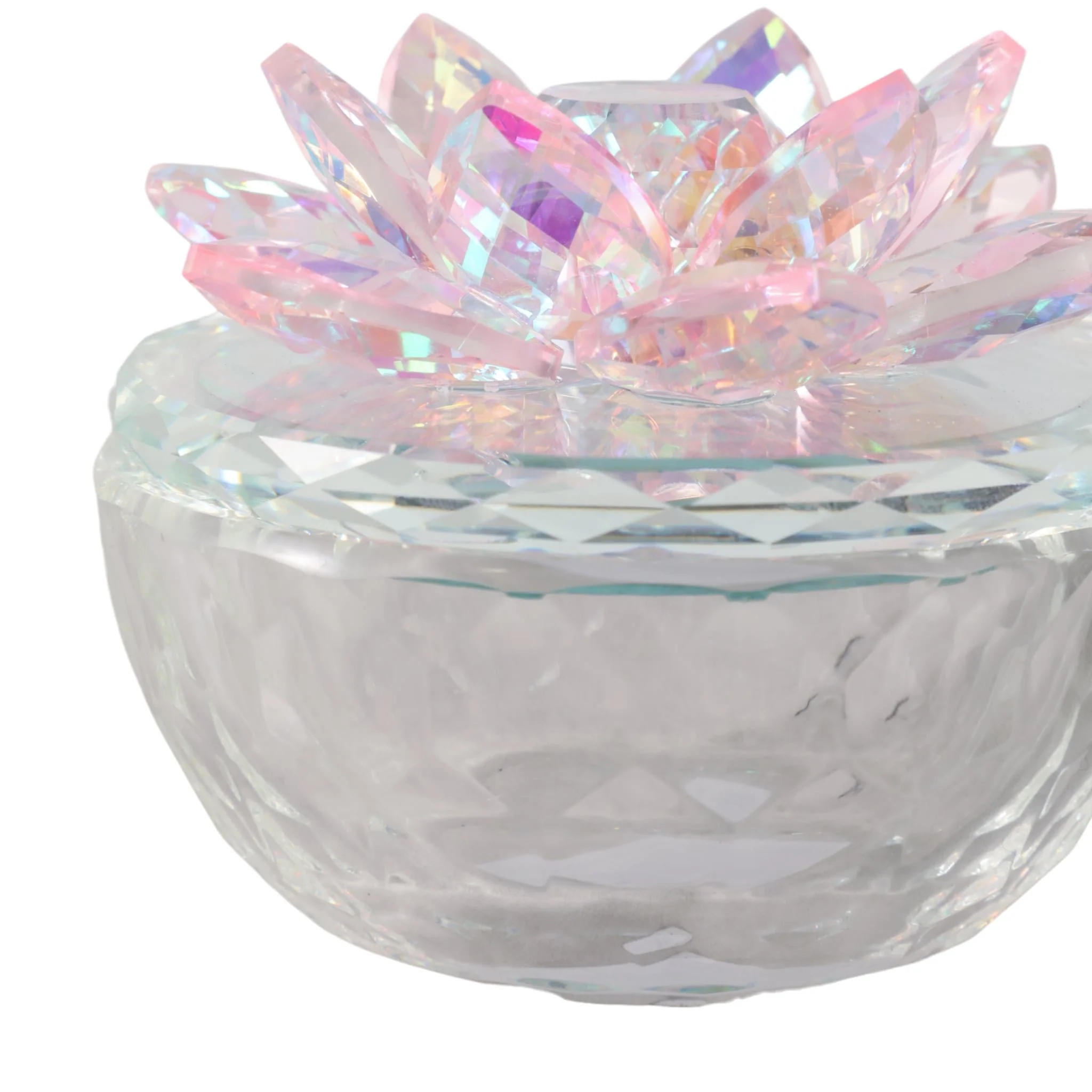 S/2 Glass Trinket Box Clear W/blush Lotus Top - Image 5