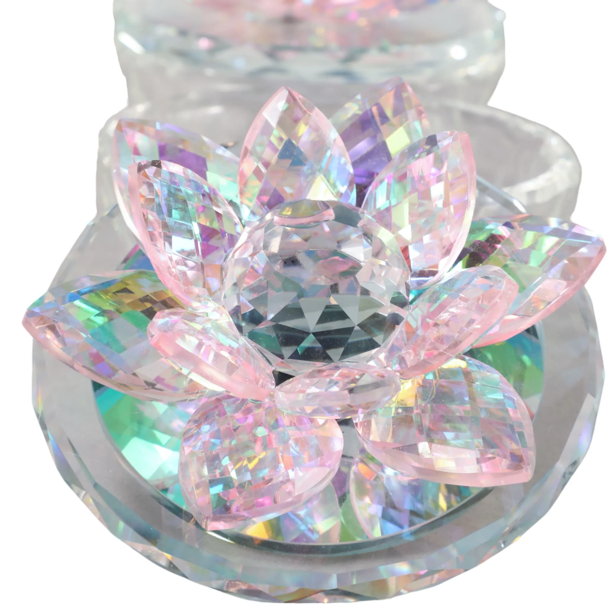 S/2 Glass Trinket Box Clear W/blush Lotus Top - Image 6