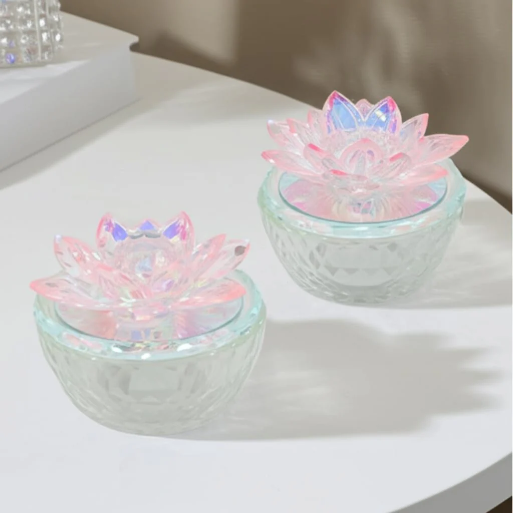 S/2 Glass Trinket Box Clear W/blush Lotus Top - Image 8