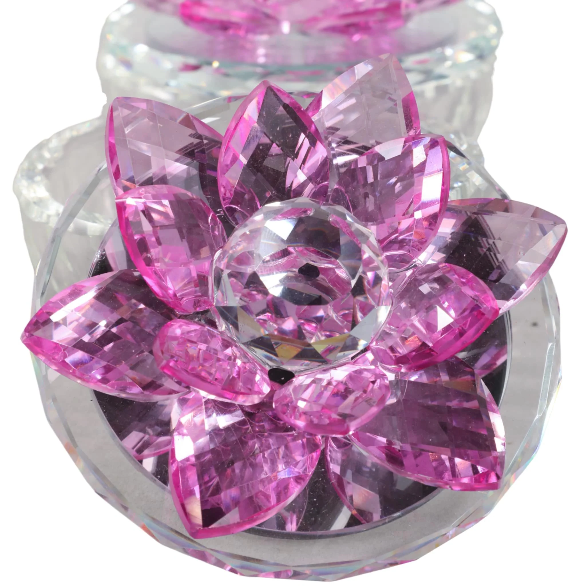 S/2 Glass Trinket Box Clear W/fushia Lotus Top - Image 6