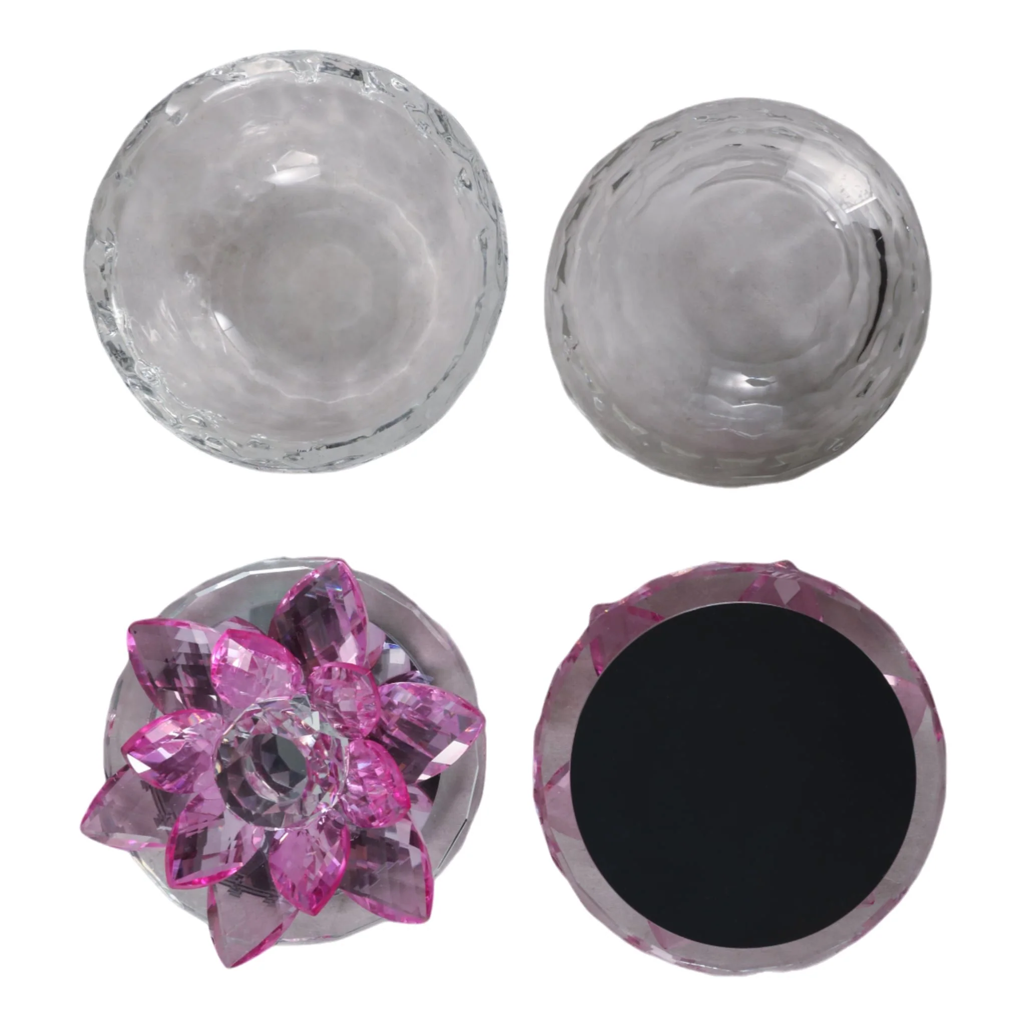 S/2 Glass Trinket Box Clear W/fushia Lotus Top - Image 7