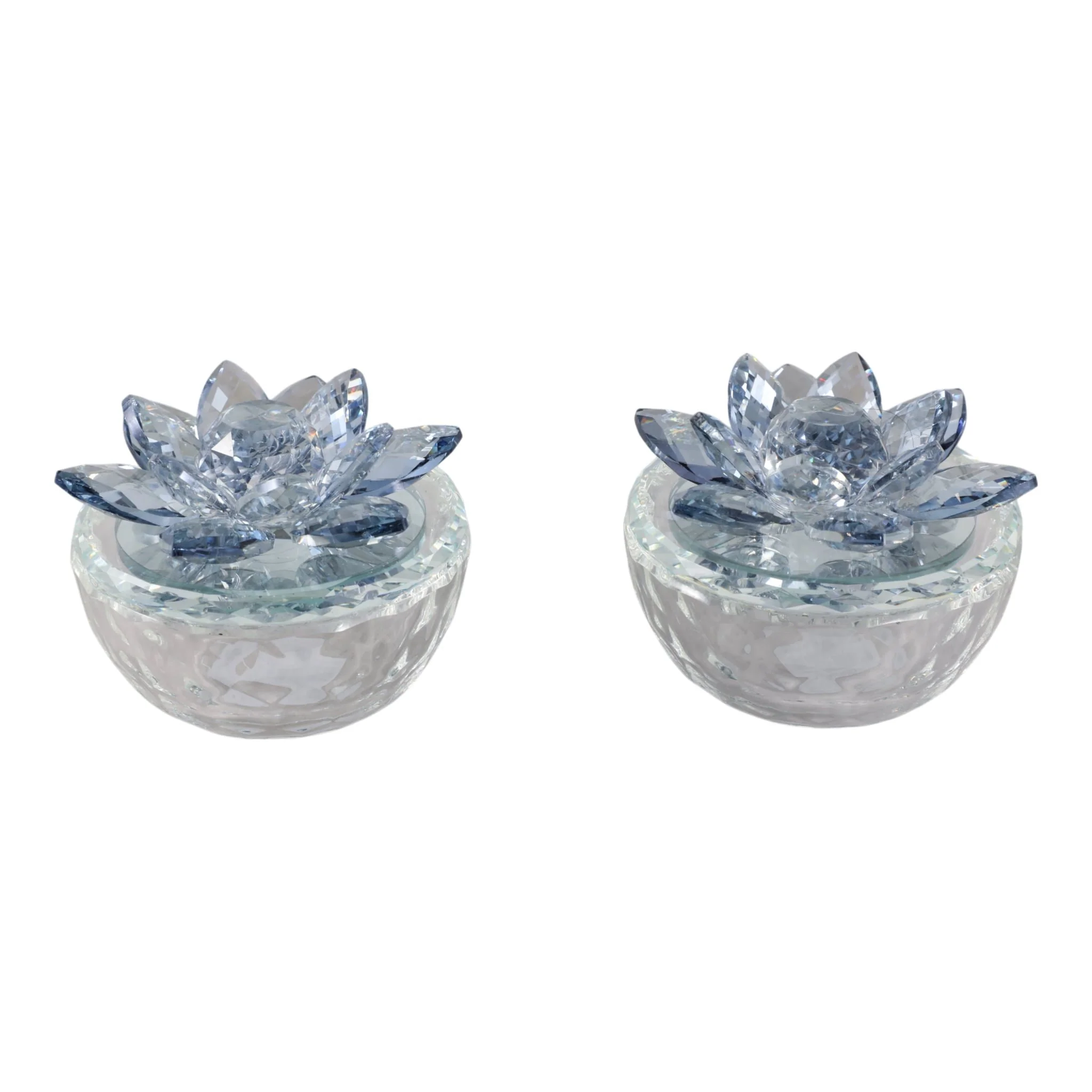 S/2 Glass Trinket Box Clear W/lt Blue Lotus Top - Image 4