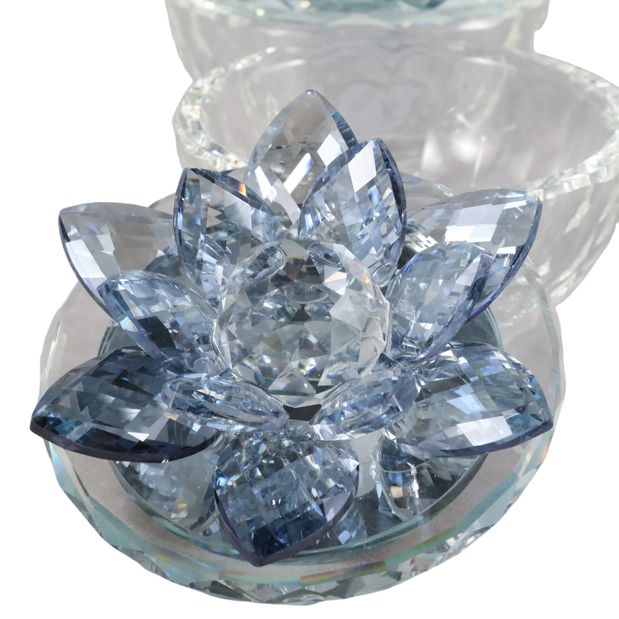 S/2 Glass Trinket Box Clear W/lt Blue Lotus Top - Image 7