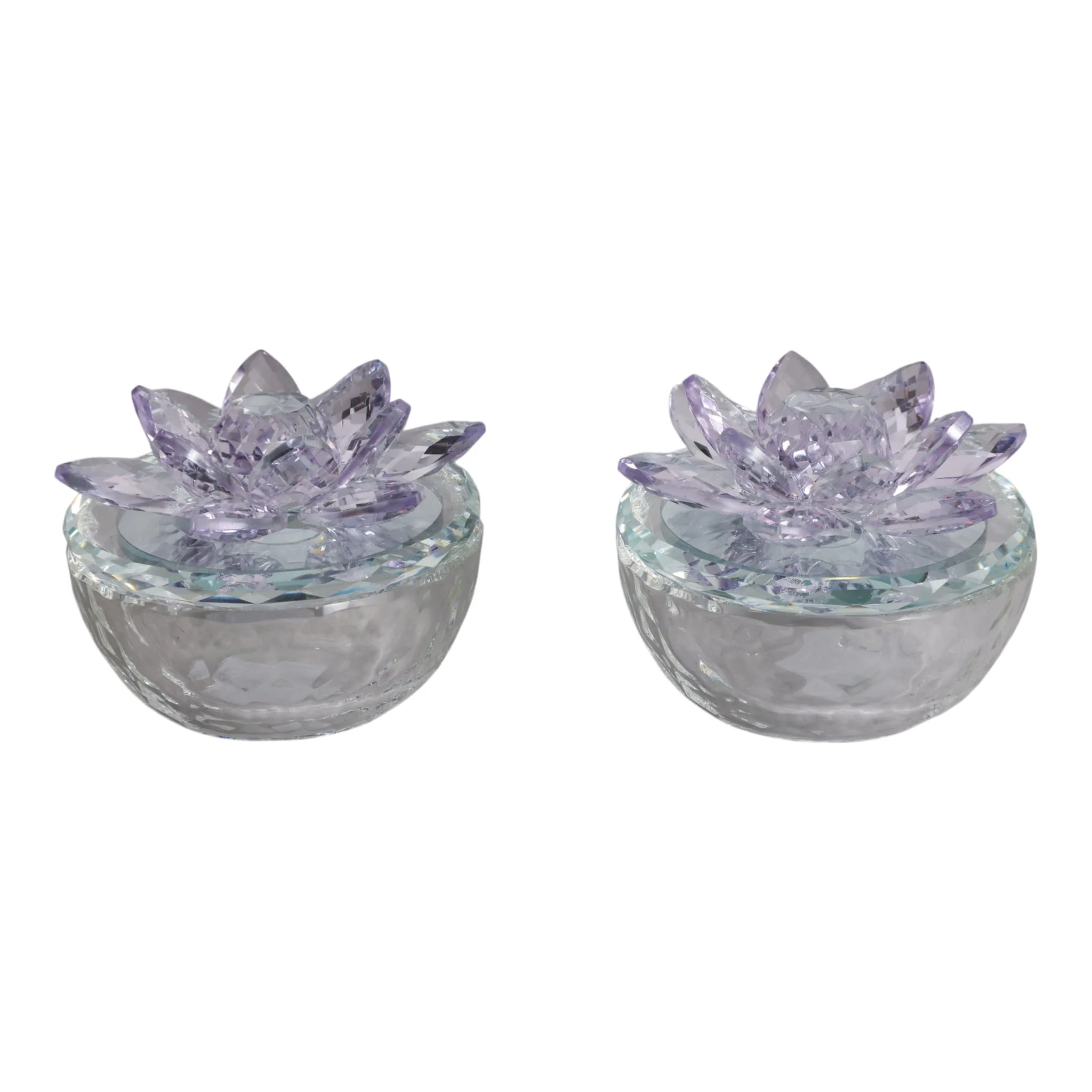 S/2 Glass Trinket Box Clear W/purple Lotus Top - Image 3
