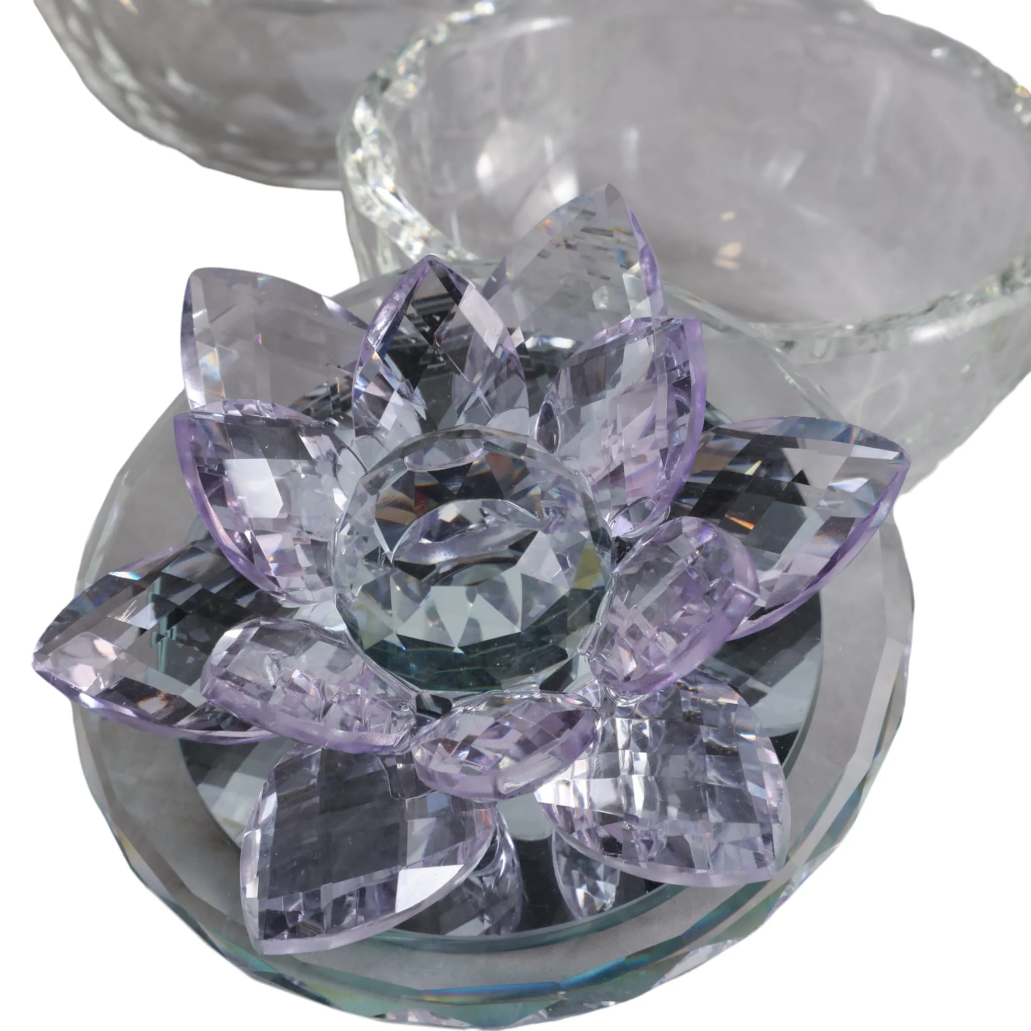 S/2 Glass Trinket Box Clear W/purple Lotus Top - Image 6