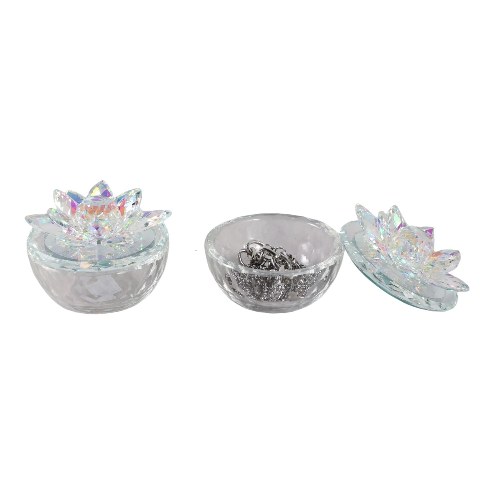 S/2 Glass Trinket Box Clear W/rainbow - Image 2