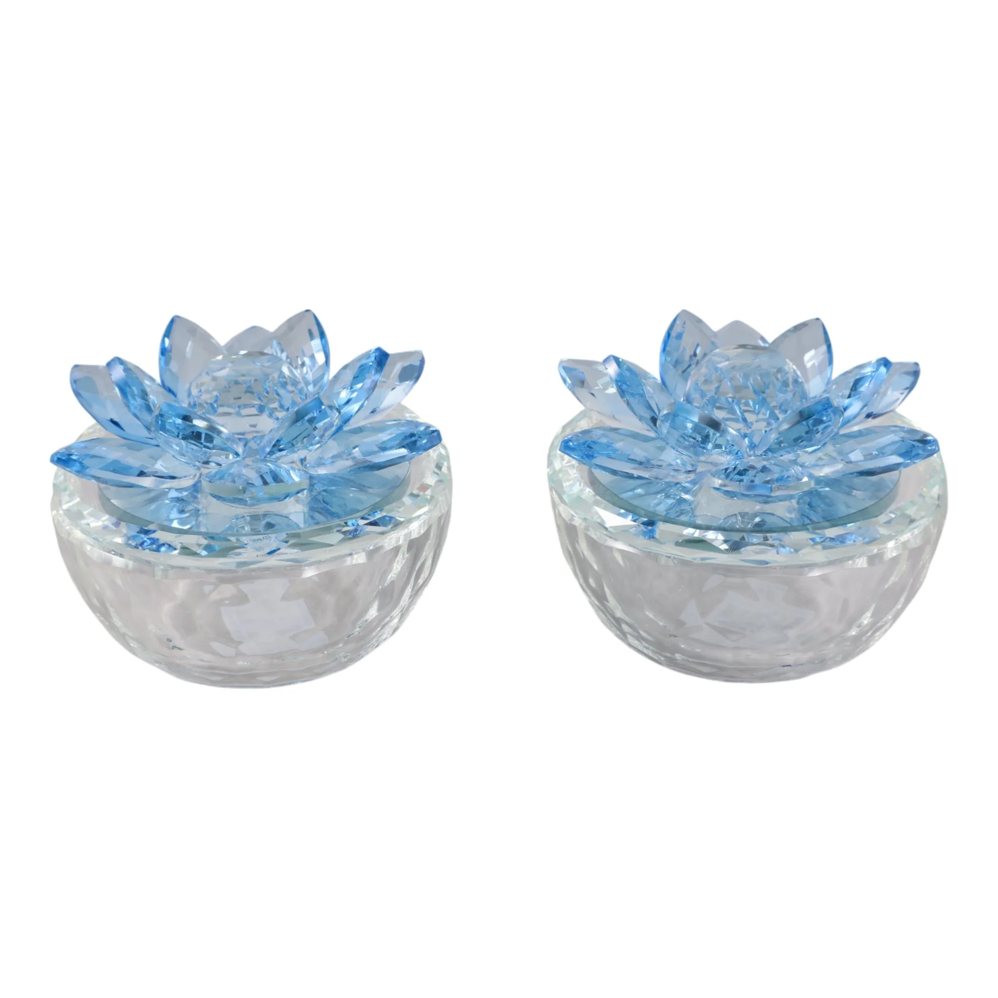 S/2 Glass Trinket Box Clear W/royal Blue Lotus Top - Image 4