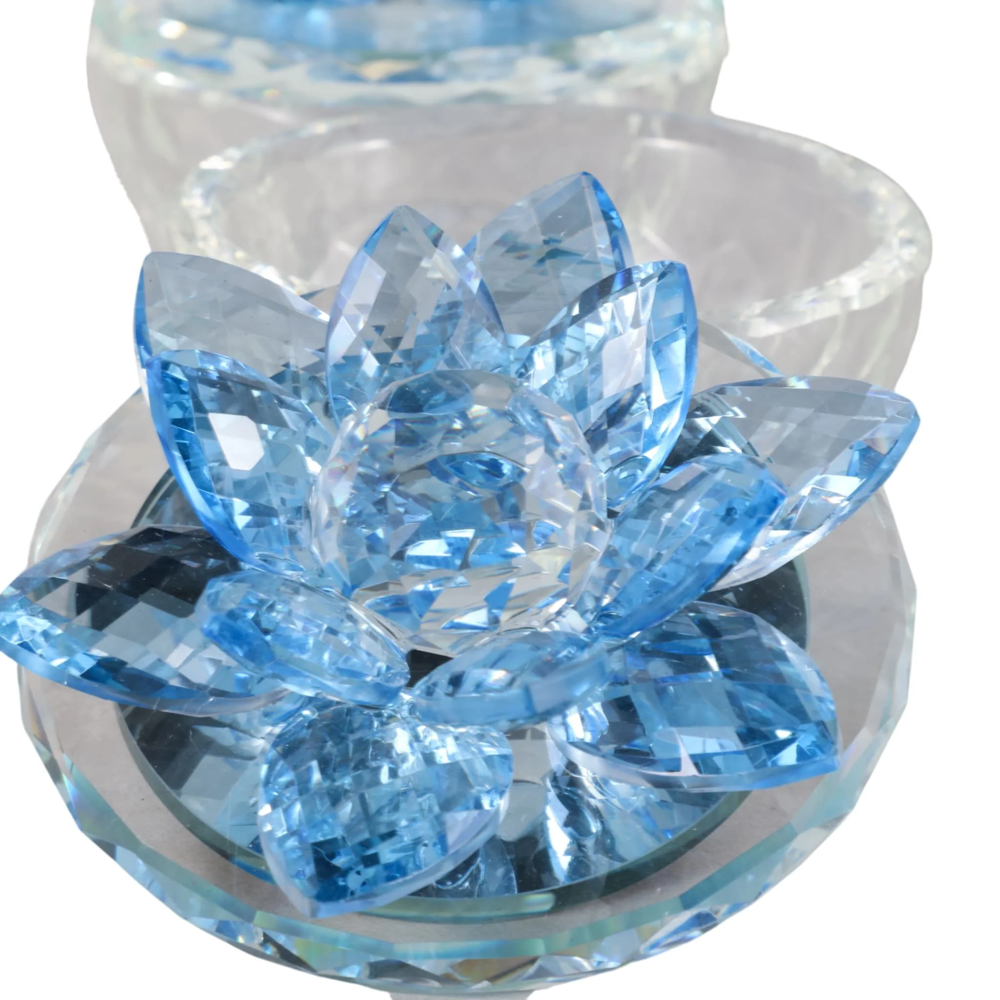 S/2 Glass Trinket Box Clear W/royal Blue Lotus Top - Image 6
