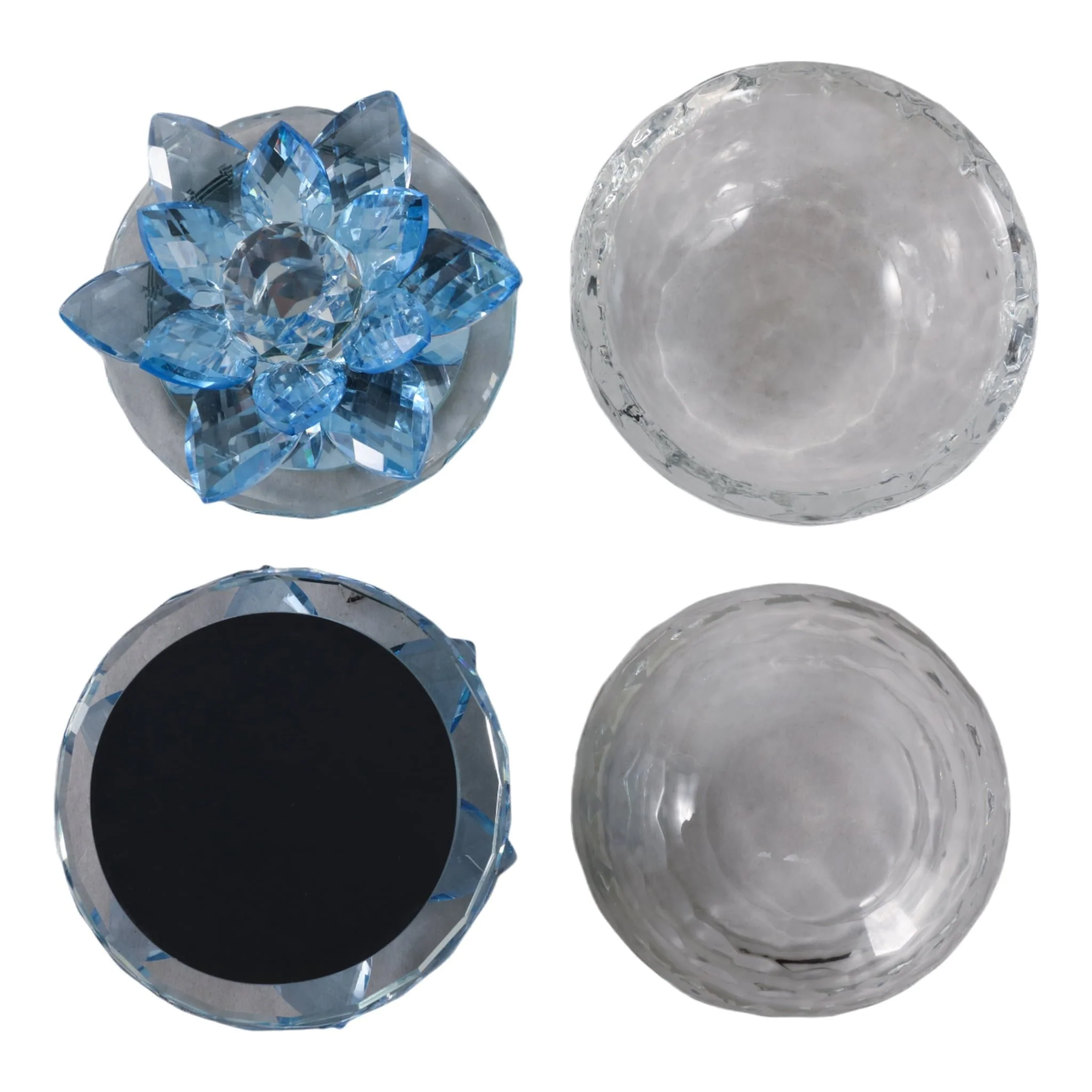 S/2 Glass Trinket Box Clear W/royal Blue Lotus Top - Image 7