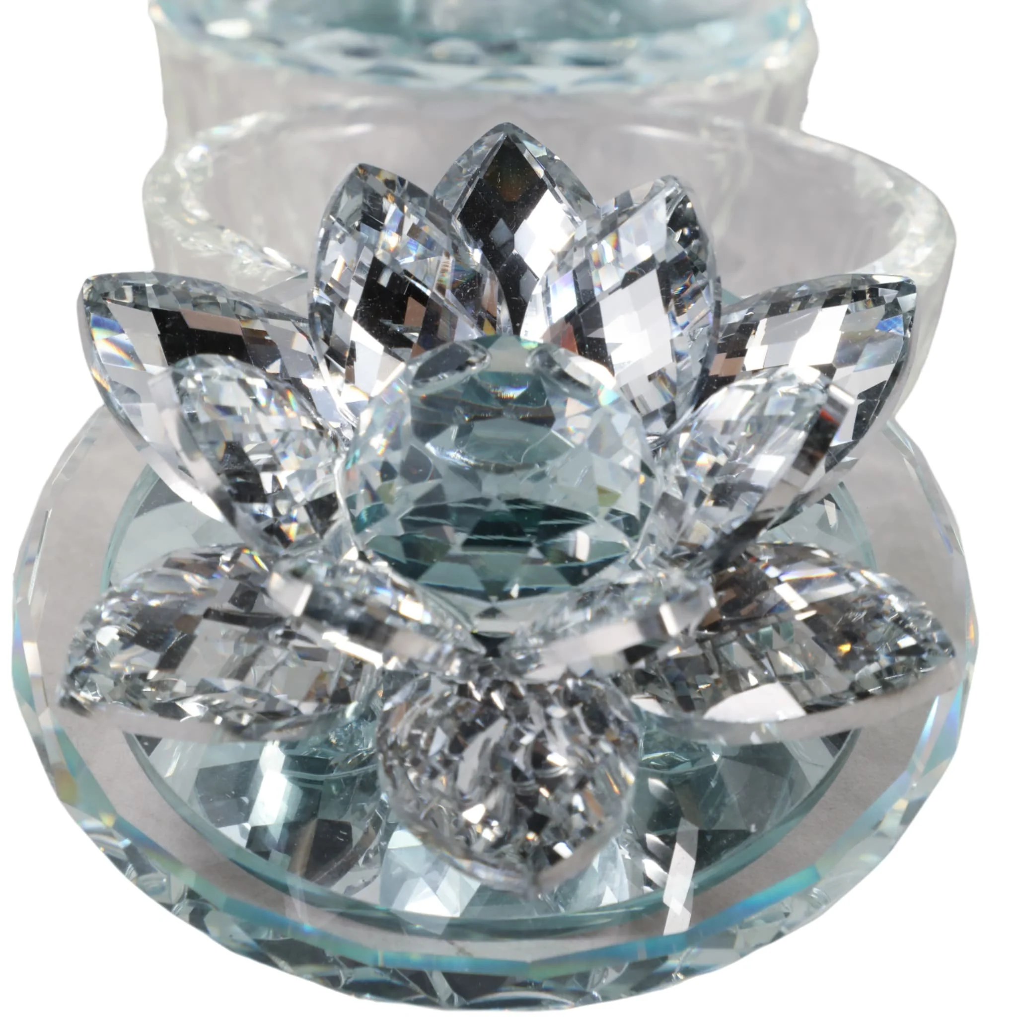 S/2 Glass Trinket Box Clear W/silver Lotus Top - Image 6