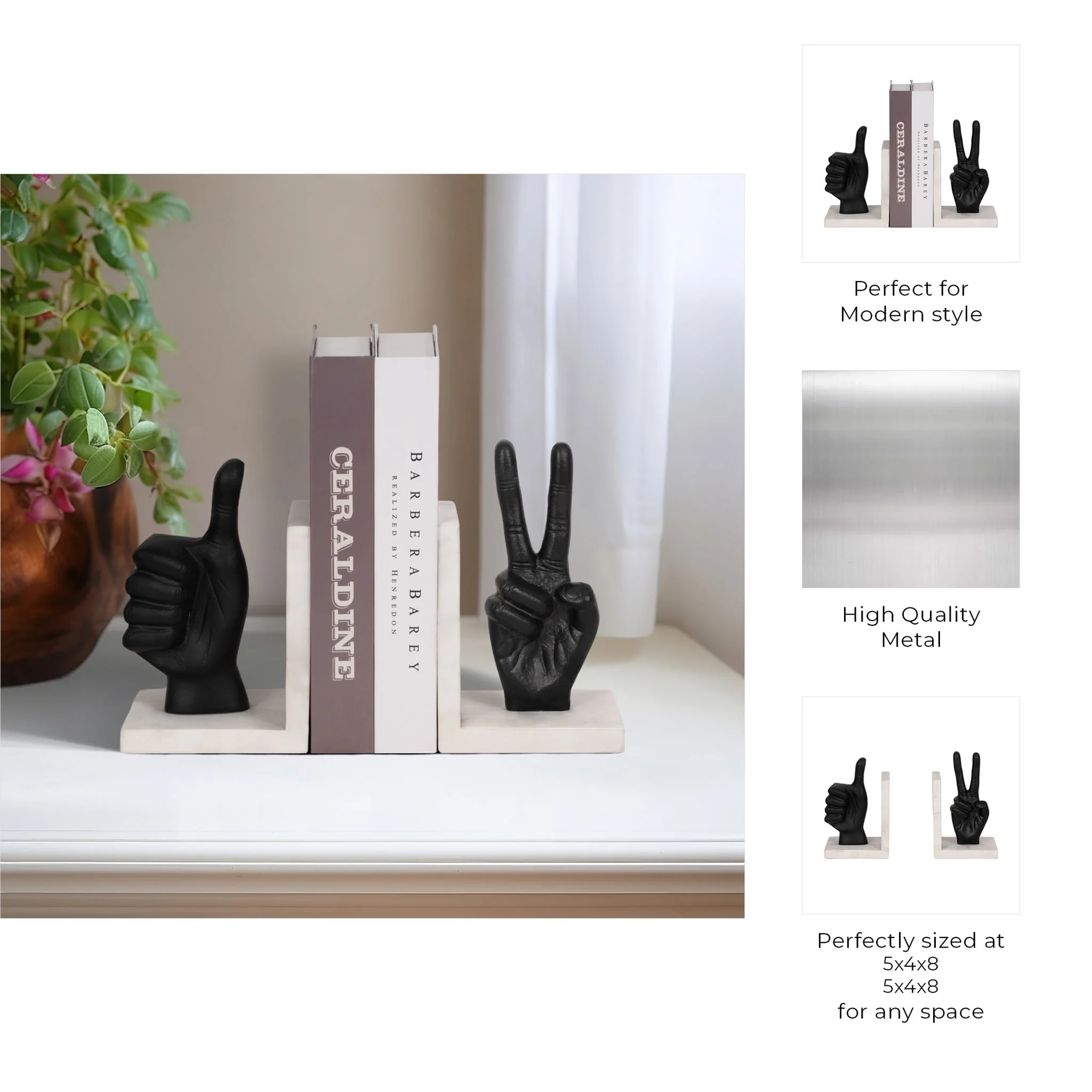 S/2 Hand Sign Bookends, Black - Image 8