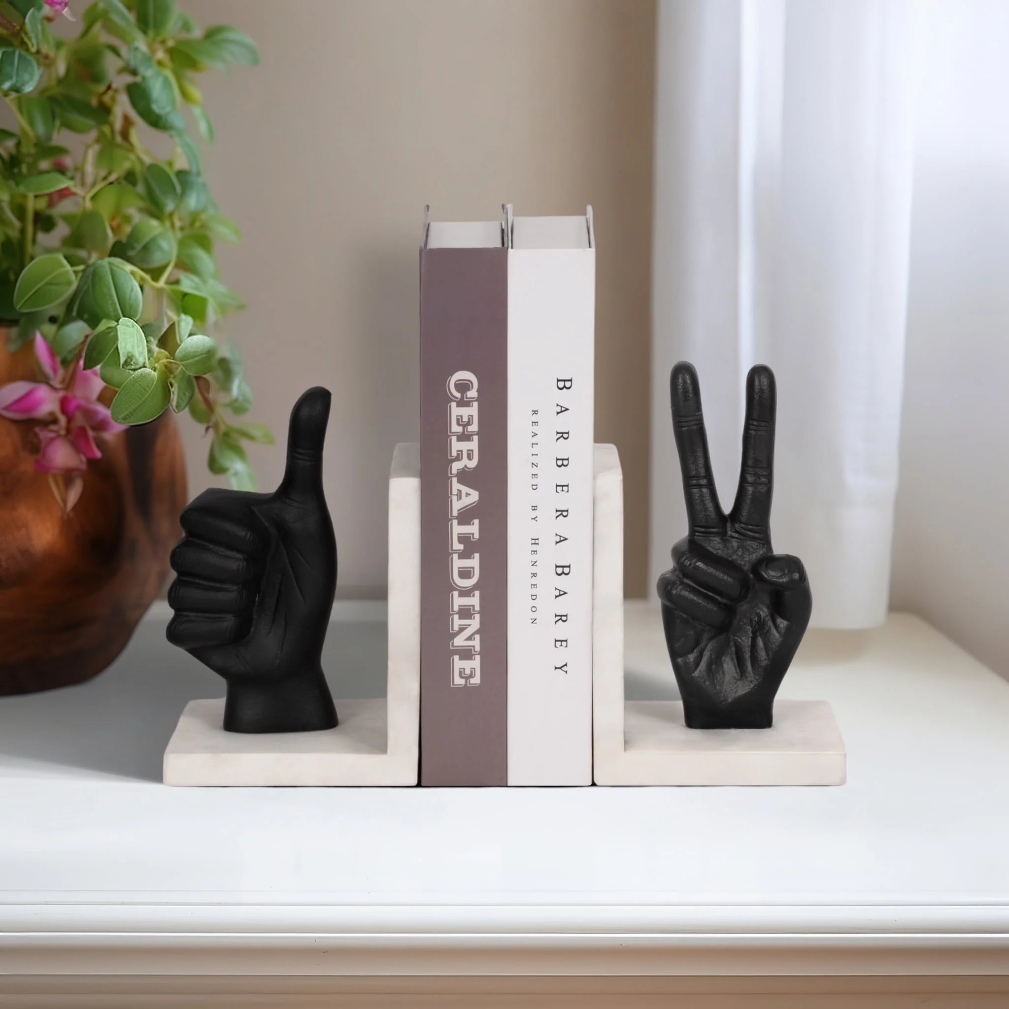 S/2 Hand Sign Bookends, Black - Image 9