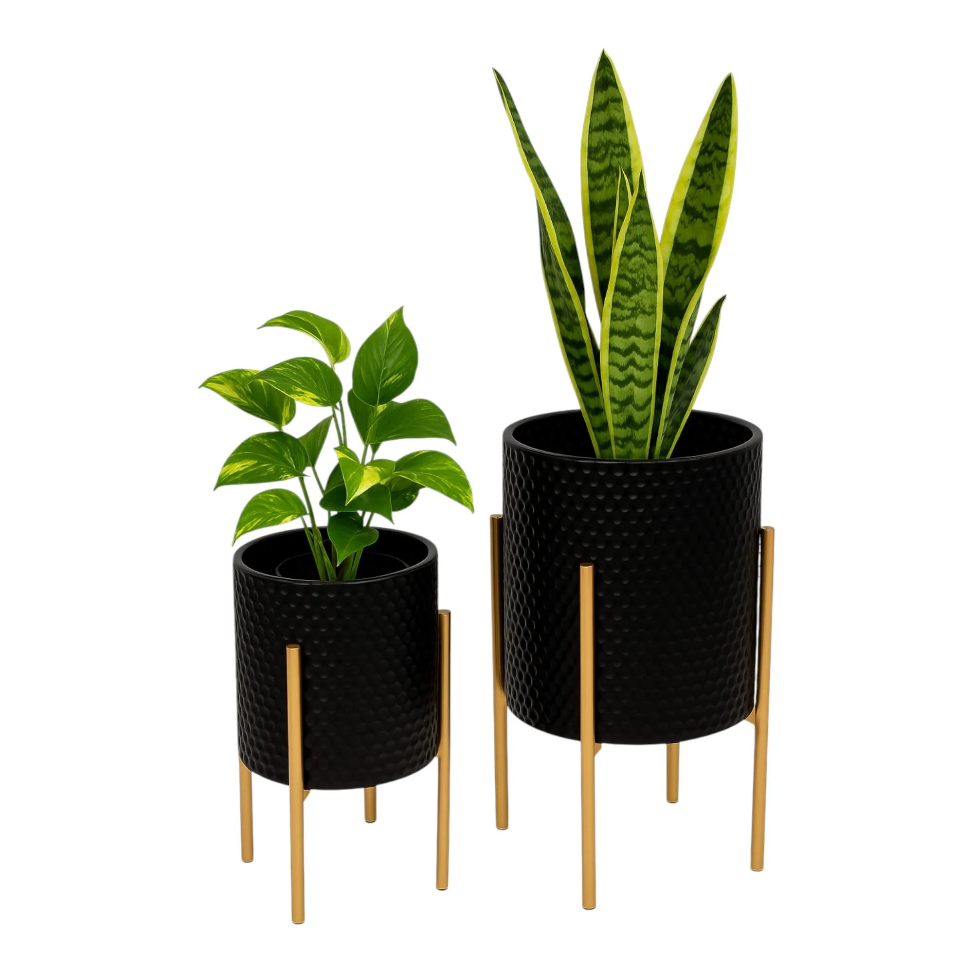 S/2 Honeycomb Planter On Metalstand, Black/gld - Image 2