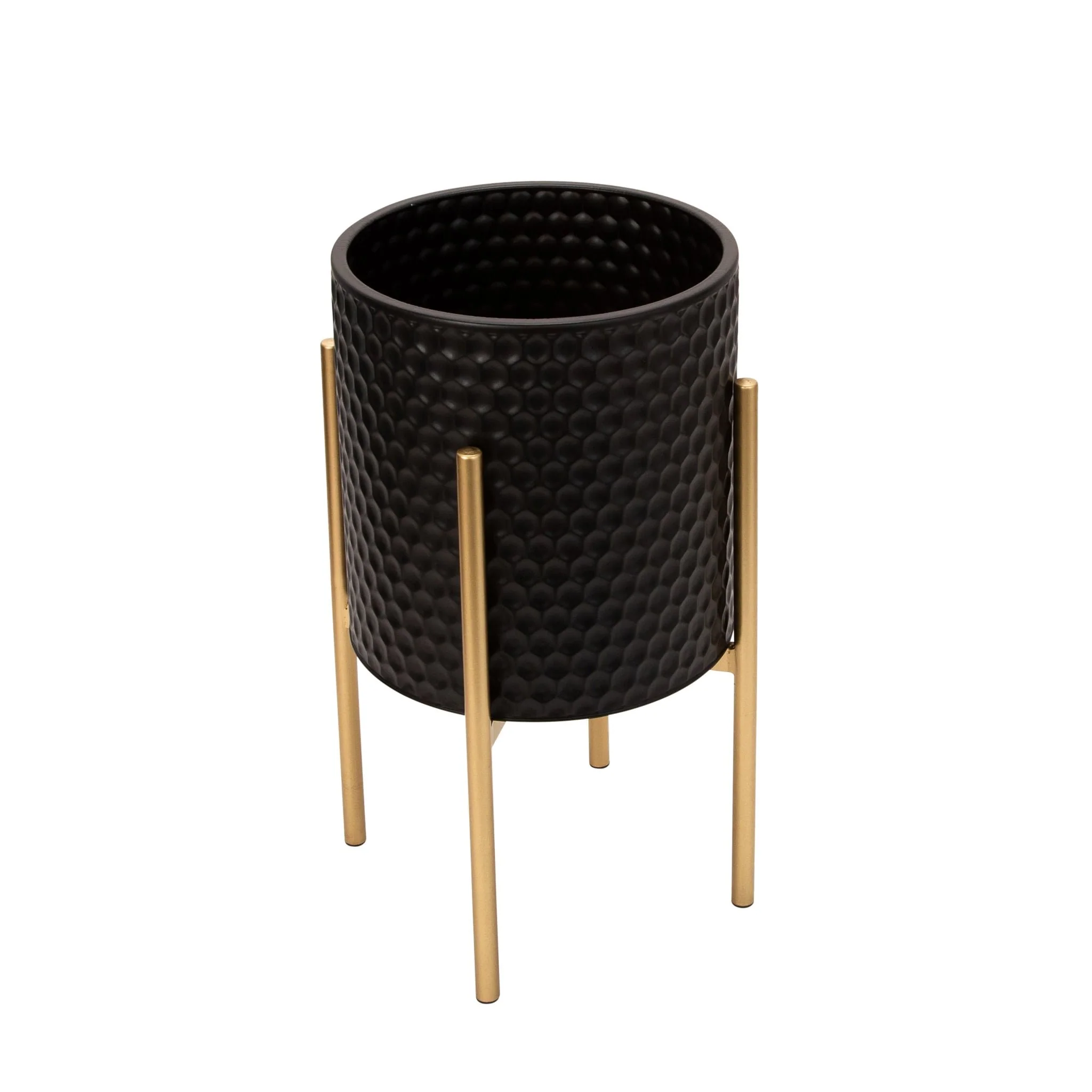 S/2 Honeycomb Planter On Metalstand, Black/gld - Image 3