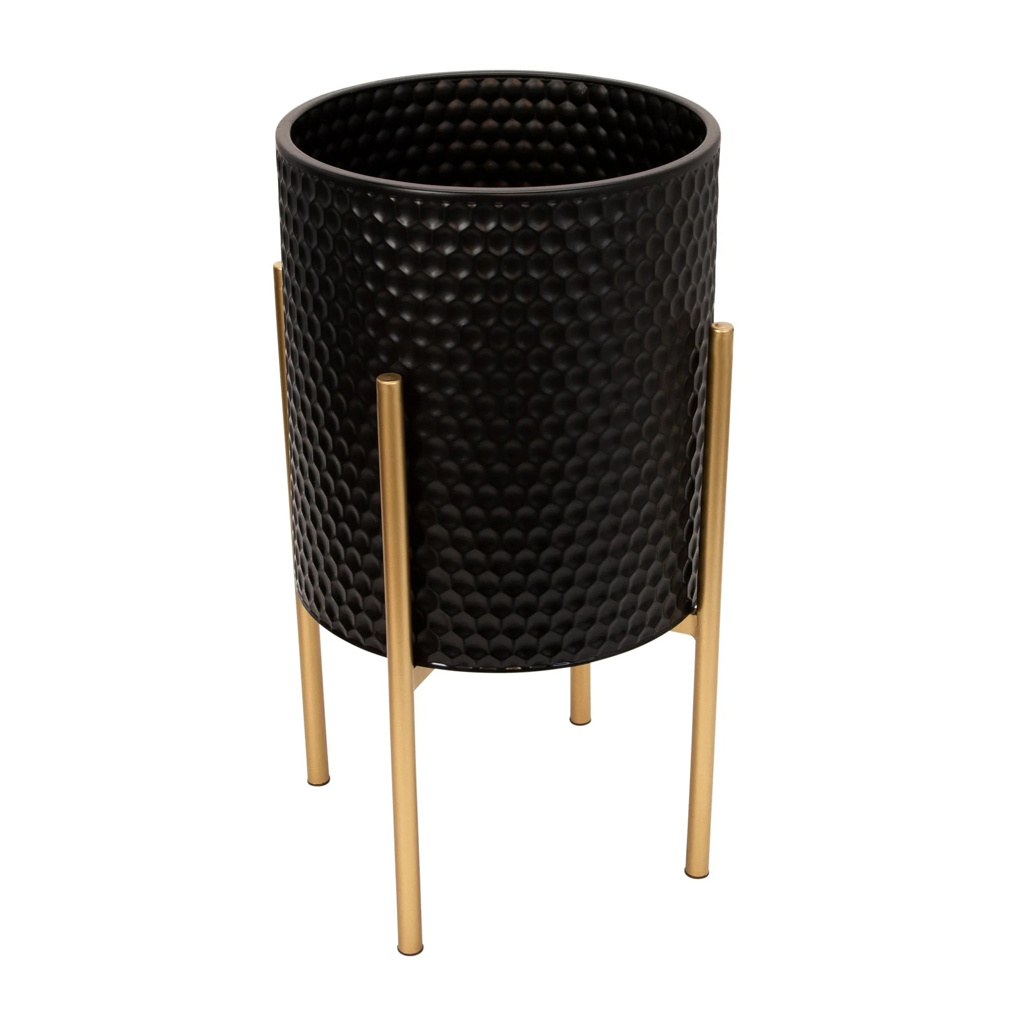 S/2 Honeycomb Planter On Metalstand, Black/gld - Image 4
